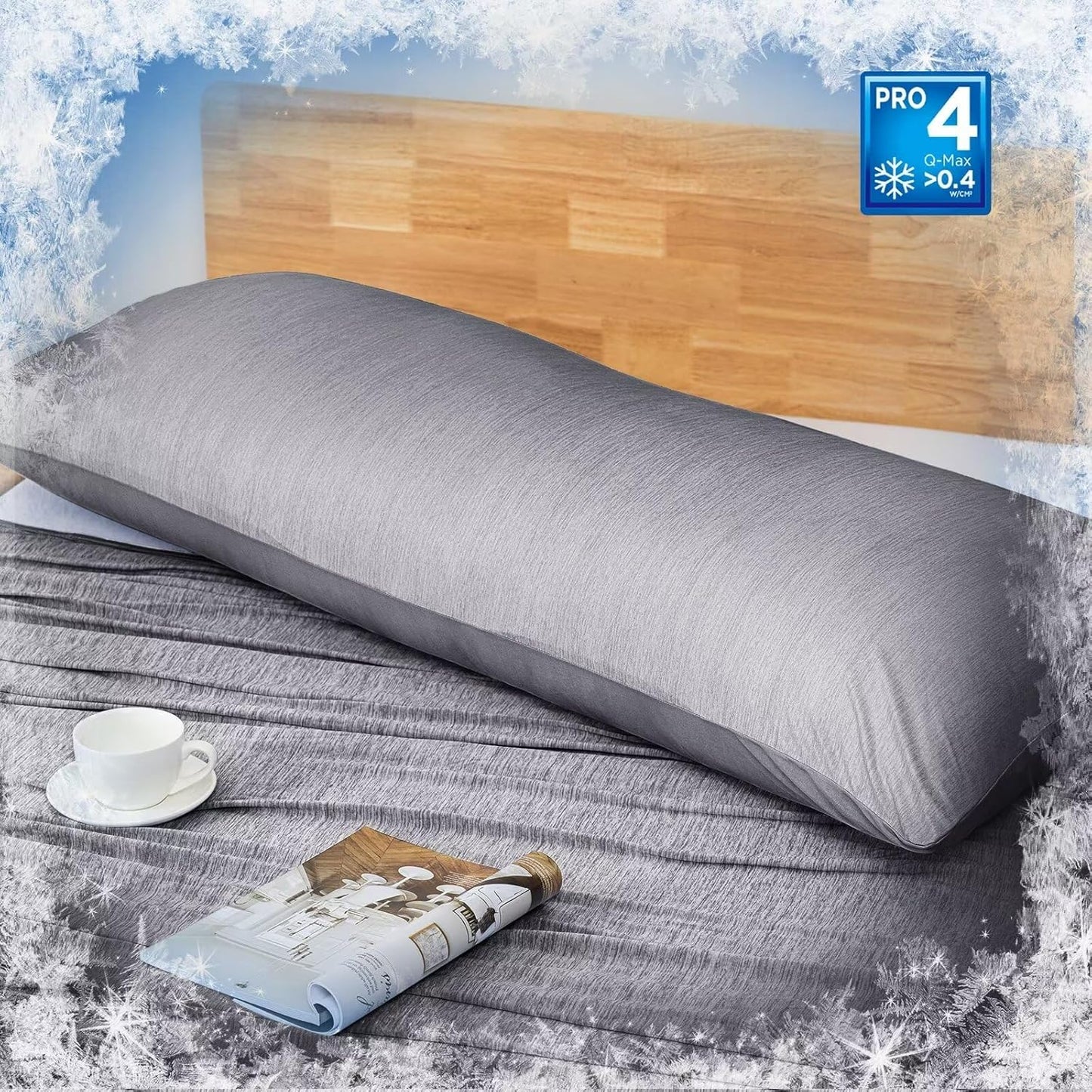 HOMFINE Cooling Pillowcase Body Size - Double Side Q-Max 0.439 Cooling Fiber for Pillow Protector, Breathable Long Cold Pillow Cover for Hot Sleeper Night Sweat, Hidden Zipper, 1 Pack (20"x54", Black)