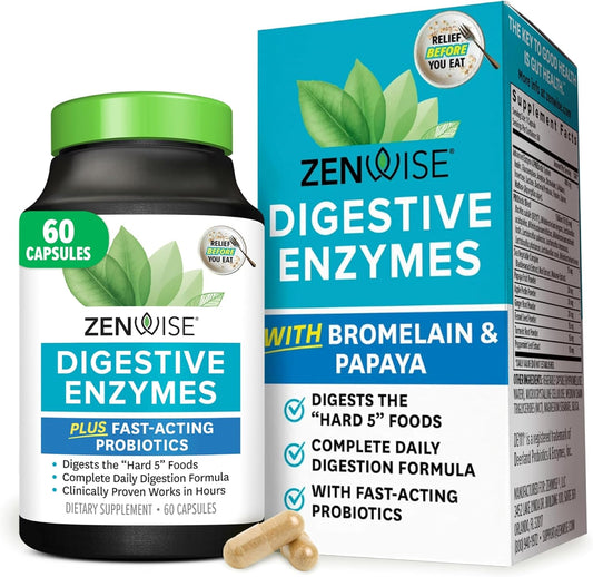 Zenwise Health Digestive Enzymes for Gut Health & Bloating Relief - Multi Enzymes Digestion Supplement with Probiotics, Bromelain & Papaya for Digestive Health Support - Men & Women - 60 Count