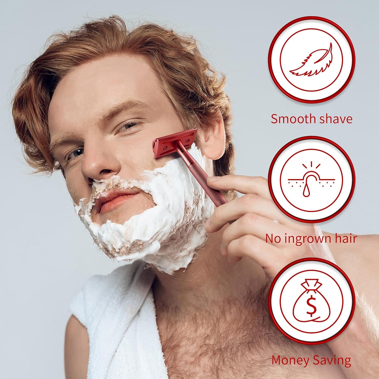 Bambaw Double Edge Safety Razor with Stand, Safety Shaving Razor with 5 Double Edge Safety Razor Blades, Eco-Friendly Razor for Shaving – Red