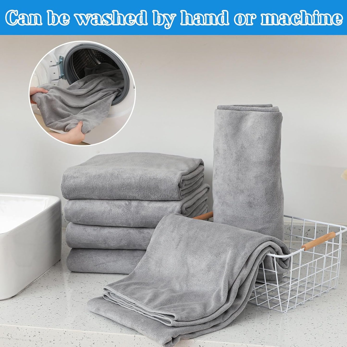 16 Pack Microfiber Bath Towels Bulk 27'' x 60'' Oversized Size Bath Towel Highly Absorbent Extra Large Soft Drying for Shower Beach Salon Winter Sport Spa Gym (Simple,Light Grey)