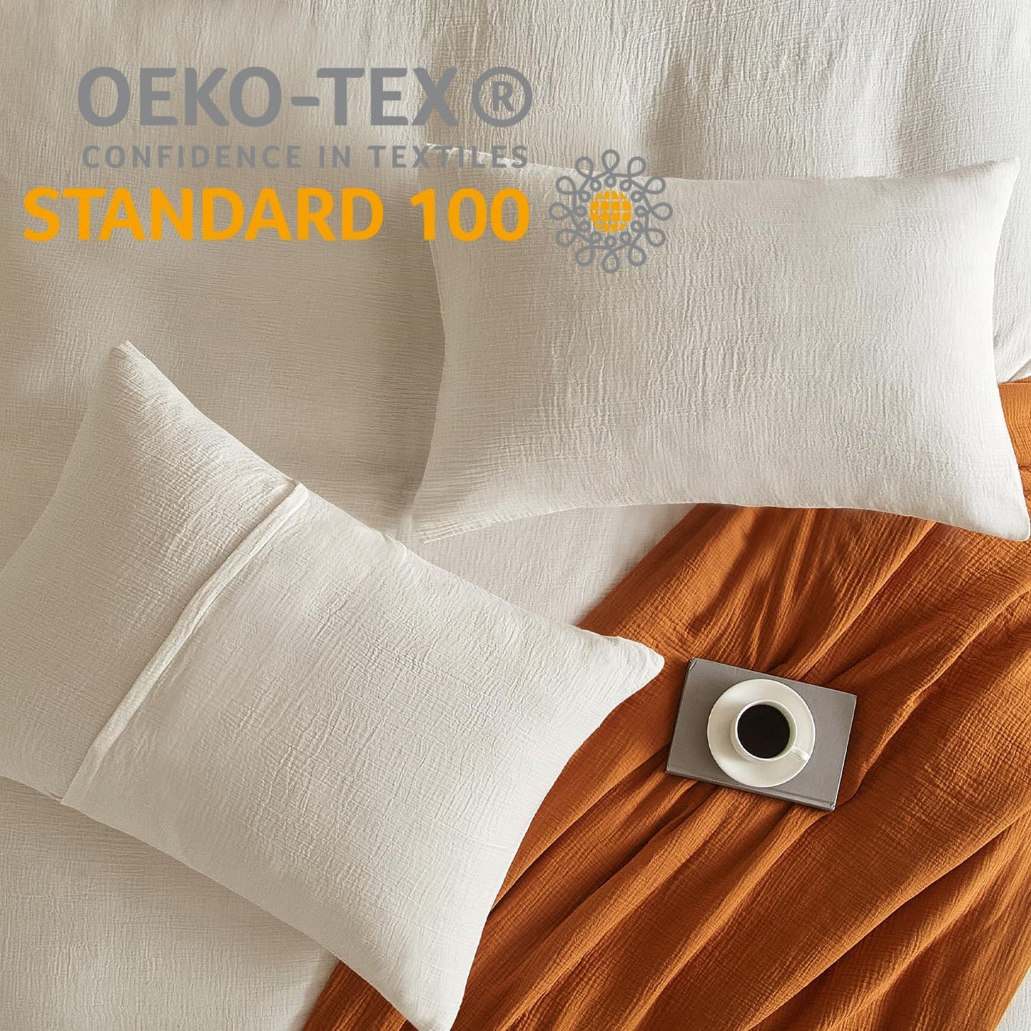 SE SOFTEXLY Muslin Pillowcases Queen Size 100% Cotton, 2 Pack Linen Like Pillow Shams with Envelope Closure, Ultral Soft and Breathable Pillow Case Covers, White, 20" X 30", No Filling