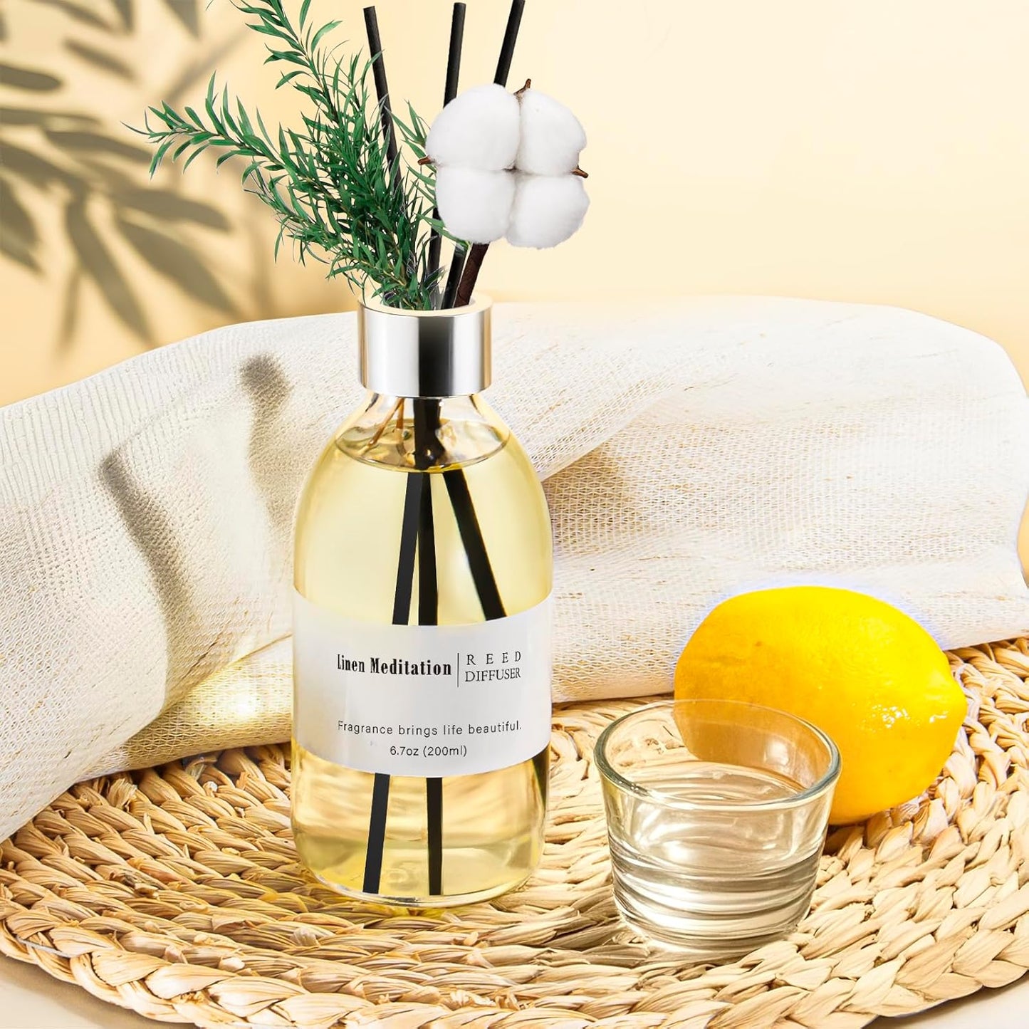 Clesh Reed Diffuser Set, 6.7 oz Linen Scented Diffuser with Sticks, Home Fragrance Reed Diffuser for Bathroom Shelf Decor, Linen Meditation