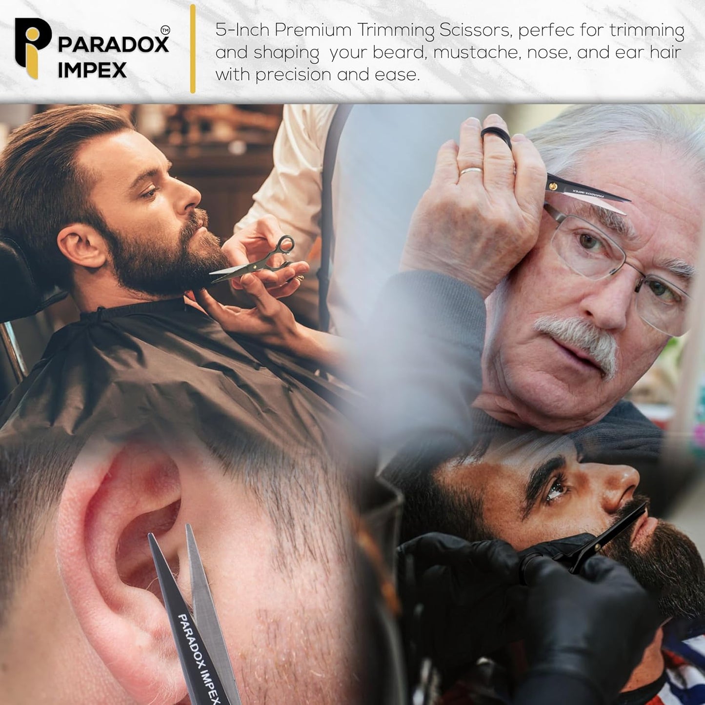 5” Beard and Mustache Scissors, German Stainless Steel Beard Scissors Come with 1 Tweezers, 1 Beard Comb, 1 Mustache Comb and Pouch, Hair Scissors for All Facial Hairs. (Black)