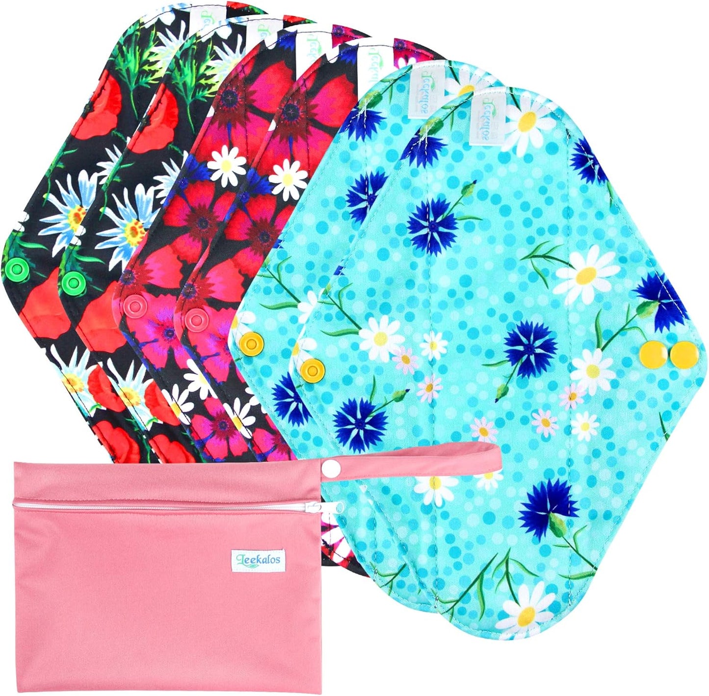 Leekalos Reusable Bamboo Cloth Pads - Light Incontinence Pads - Pack of 6, 1 Cloth Mini Wet Bag