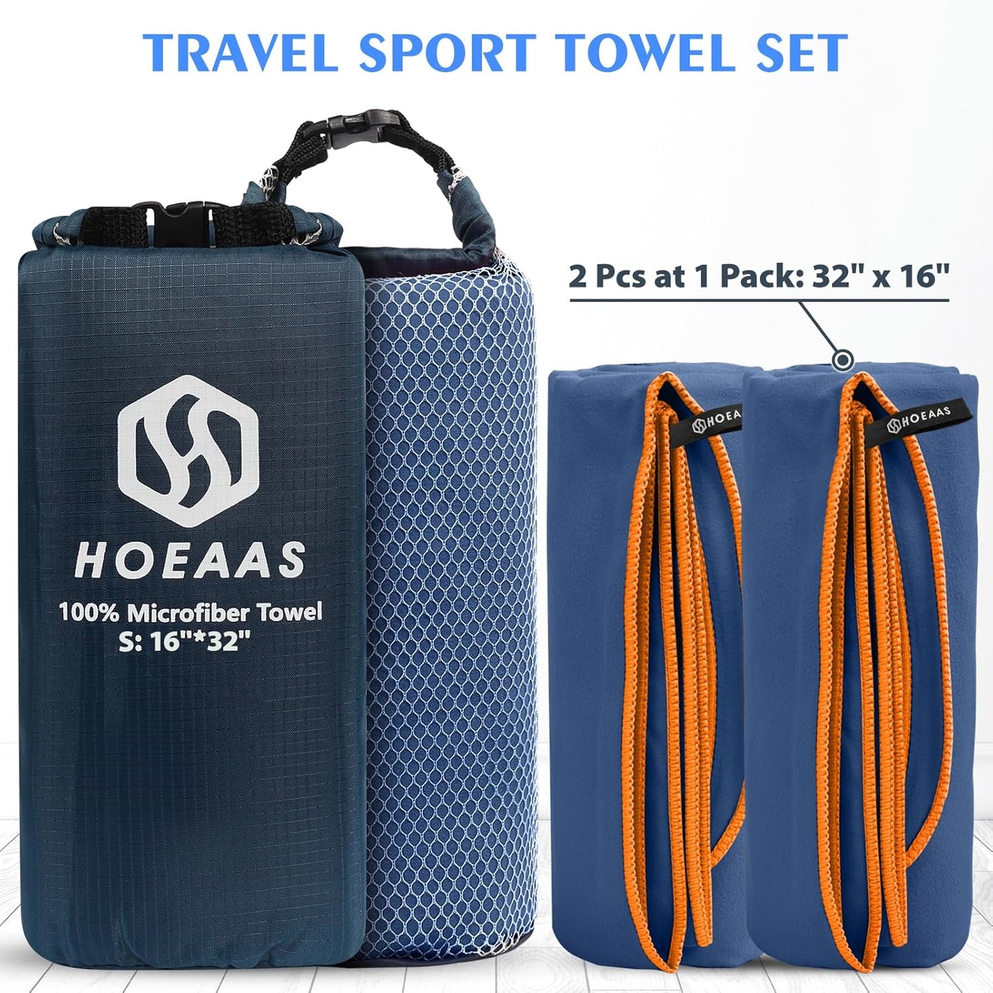 HOEAAS 2 Pack Microfiber Camping Towels, Quick Dry Towel, Super Absorbent Ultra Compact Travel Towel Soft Lightweight Sports Towel for Sweat Fast Drying Towels for Pool,Gym,Hiking,Backpacking,Fitness