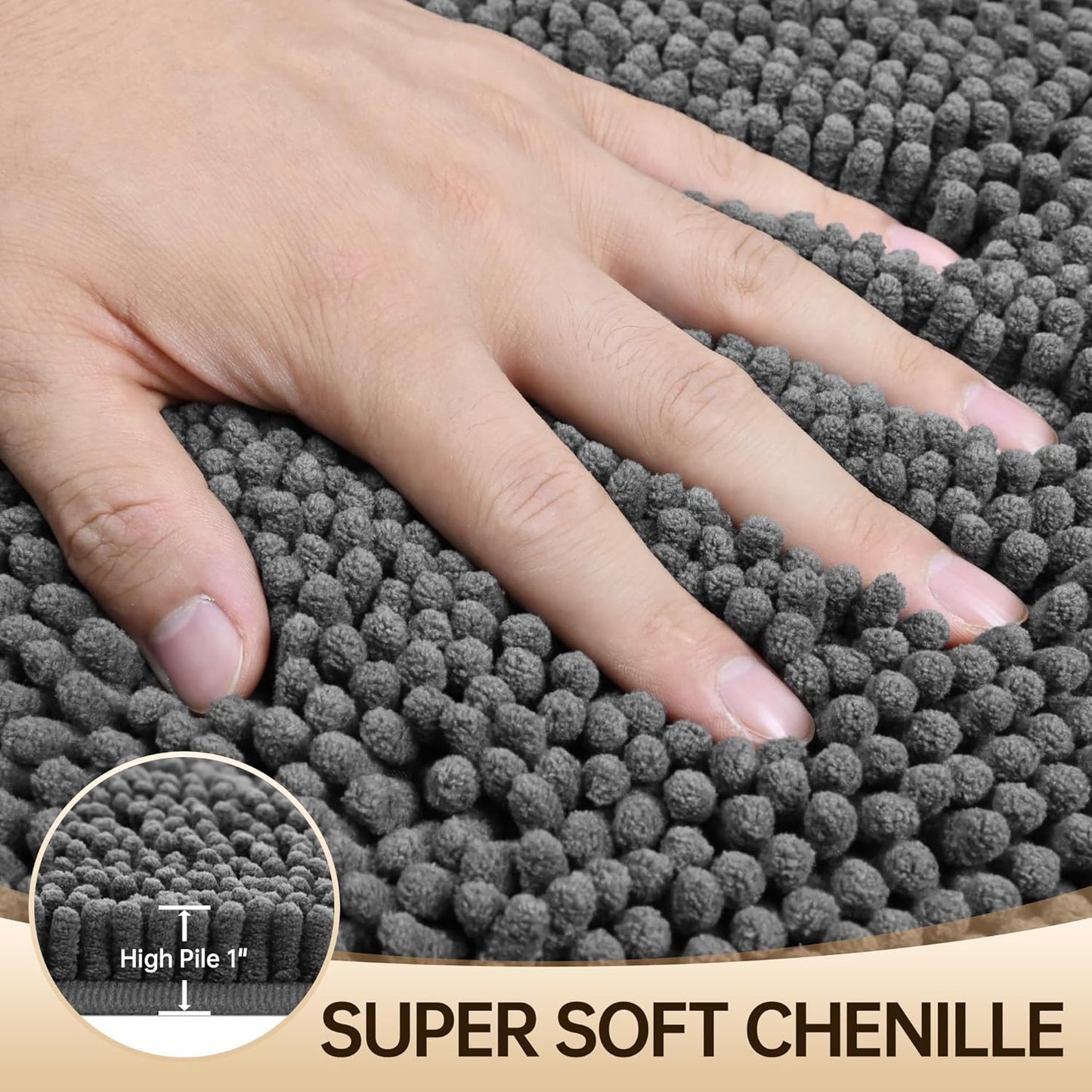 Amyracel Bathroom Rug Mat 24x48, Thick Soft Quick Dry Absorbent Chenille Bath Rug, Rubber Back Non Slip Machine Washable Bath Mat for Bathroom Shower Tub Floor