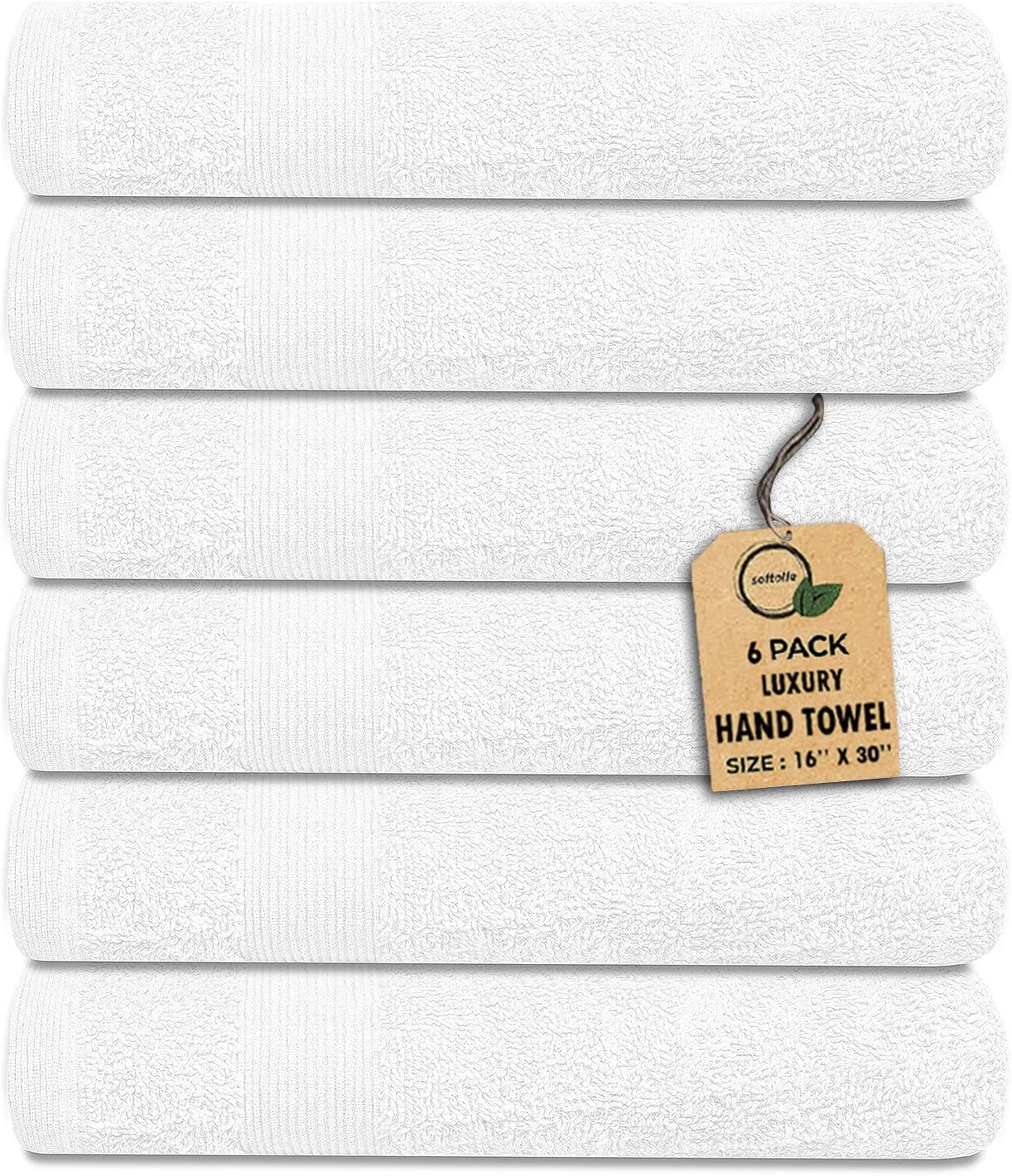 Premium Hand Towels Pack of 6 (16" x 30”) 100% Combed Ring Spun Cotton | Highly Absorbent Hand Towels Set | Ultra Soft for Home, Gym & Spa (White)