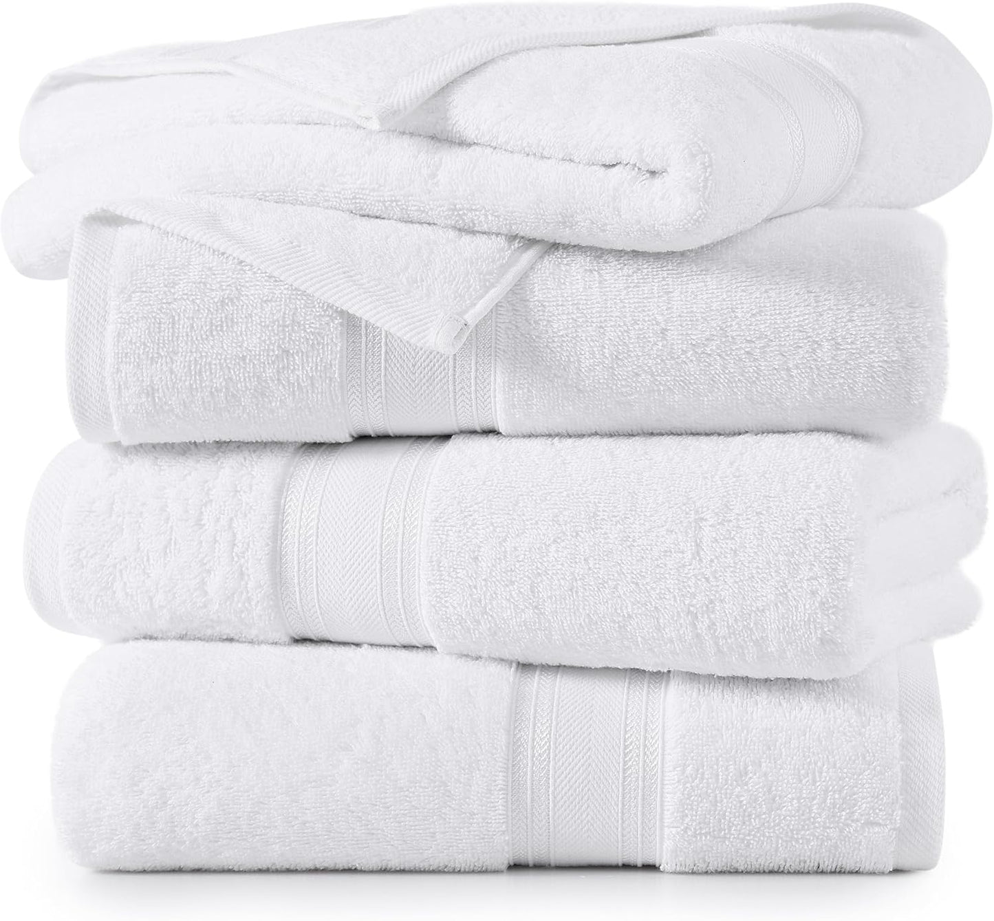 LANE LINEN 100% Cotton 4 Pack Bath Towels (28"x54") - Zero Twist, Cotton - Large Towels for Bathroom - Quick Drying, Highly Soft & Absorbent Shower Towel Set - Hotel & Spa Quality - White Towel Set