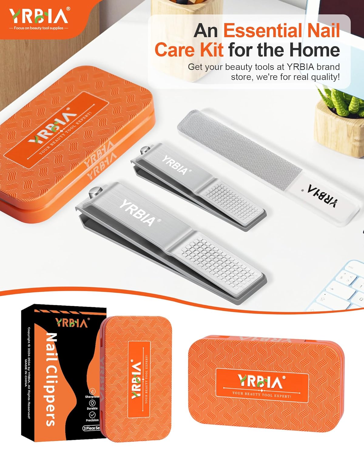 Nail Clippers with Glass Nail File, YRBIA Ultra Sharp Nail Clipper Set, Professional Fingernail & Toenail Clippers Nail Cutter for Men and Women (Silver)