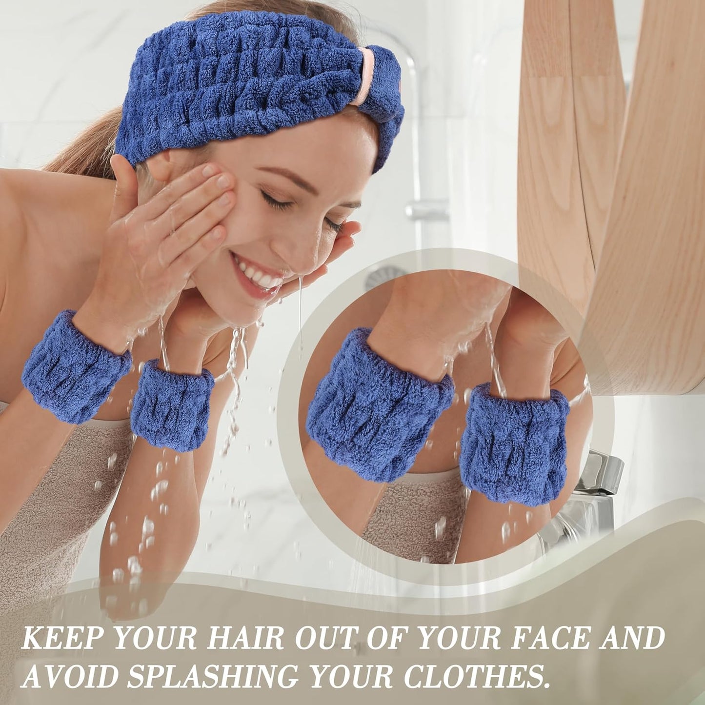 Spa Headband and Wristband Set - 3-Piece Skincare Headbands & 6-Piece Wrist Spa Wristbands for Women,Facial Hairbands for Washing Face, Makeup, Sports, Yoga, Headband for Washing