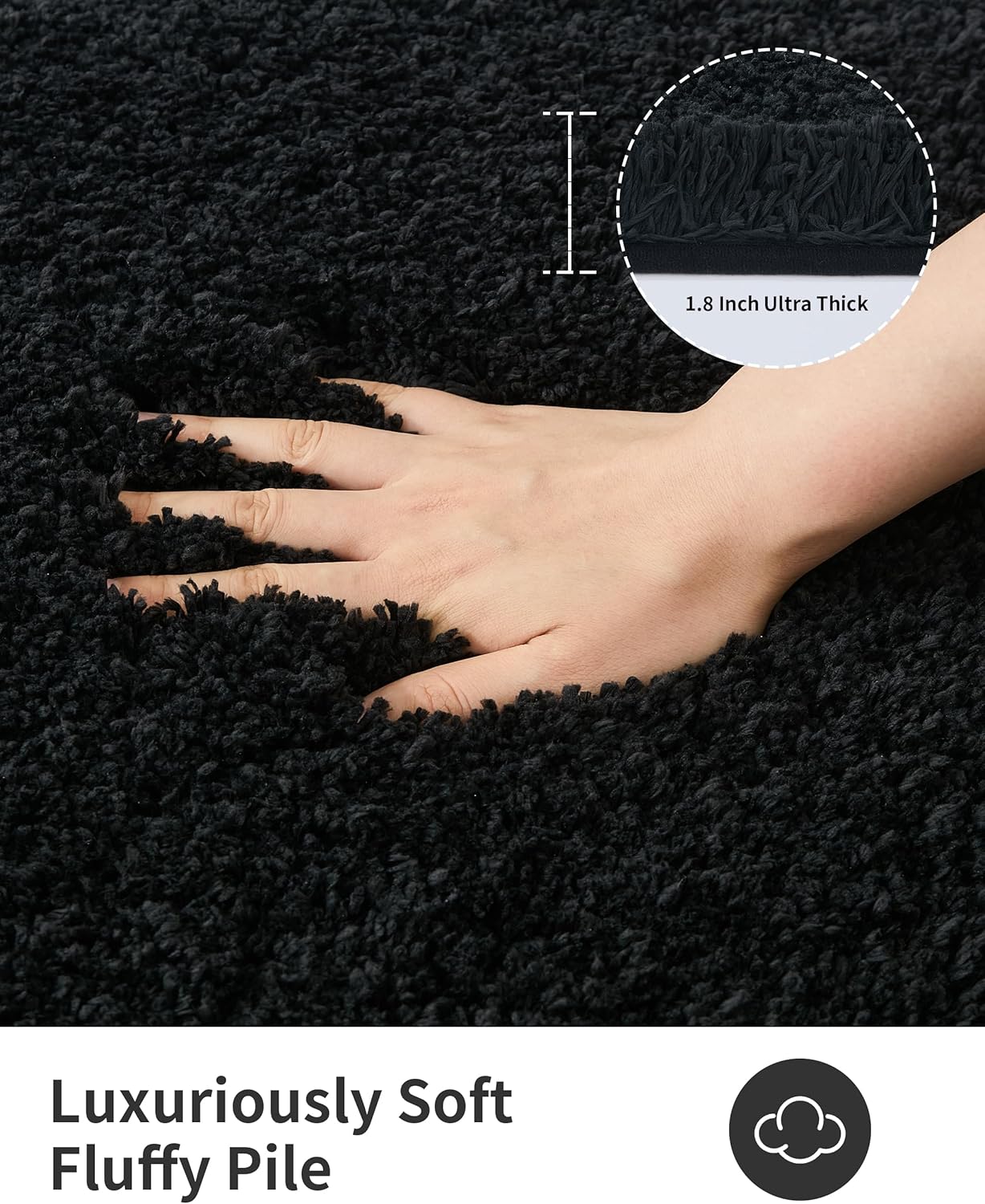 ILANGO Black Bathroom Rugs 48" × 24" Non Slip & Super Absorbent Extra Thick Soft, Washable Bath Mat for Floor, Microfiber Plush Shaggy Bath Rug with Rubber for Bathtub Shower Room Sink