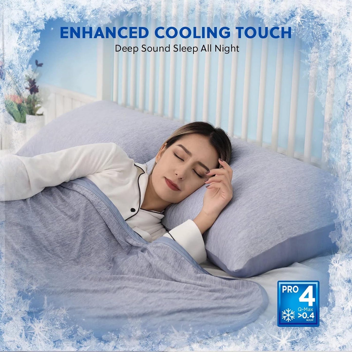 HOMFINE Cooling Pillowcases Standard Size - Double Side Q-Max 0.439 Cooling Fiber for Pillow Protector, Breathable Cold Pillow Cover for Hot Sleeper Night Sweat, Hidden Zipper, 2 Pack (20"x26", Blue)