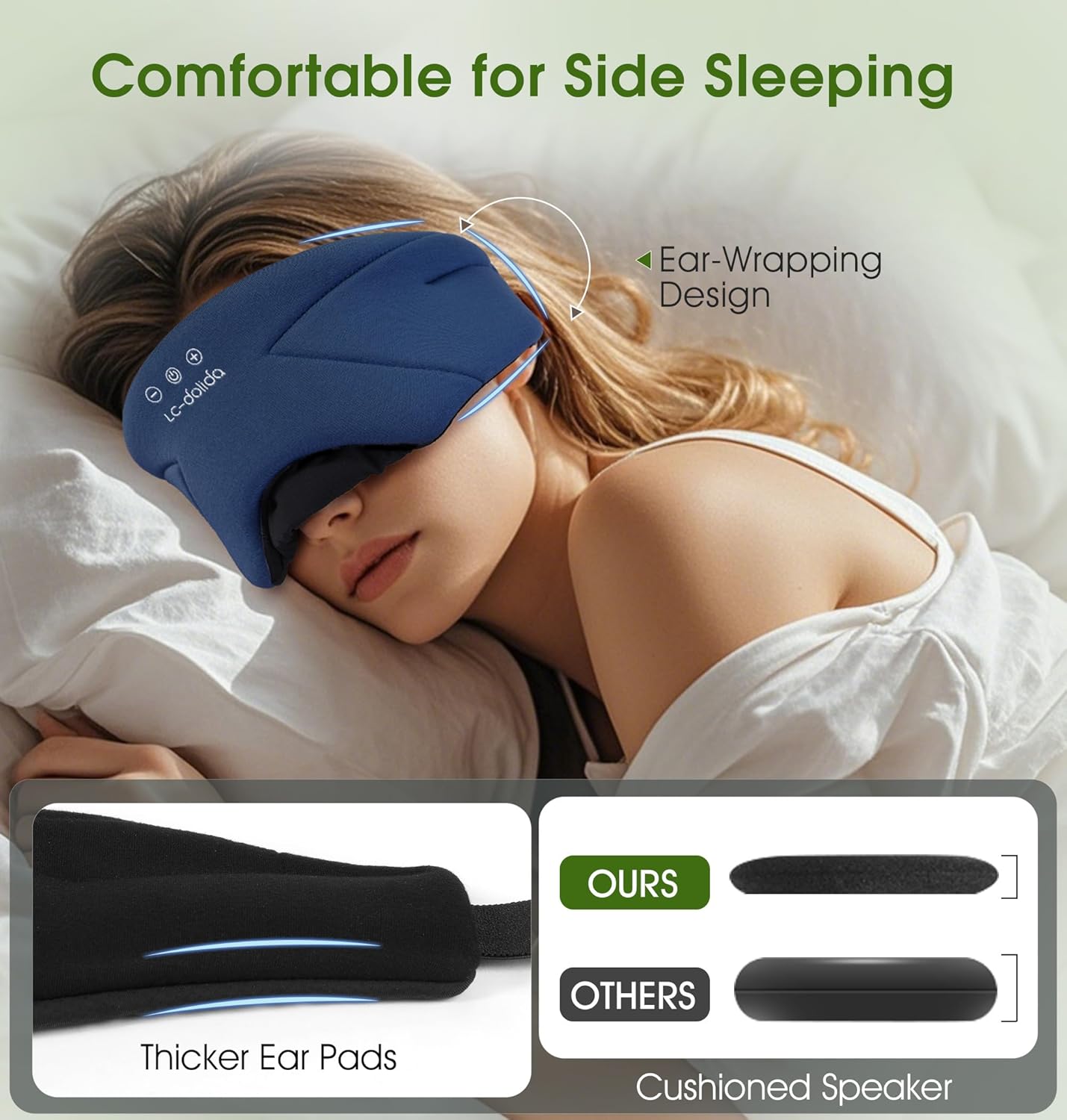 Sleep Mask with Headphones Bluetooth 5.4, LC-dolida Wireless Music Eye Mask for Sleeping Headphones with Soft Bamboo Cotton Cooling Breathable,Ultra-Thin Stereo Speaker for Side Sleepers