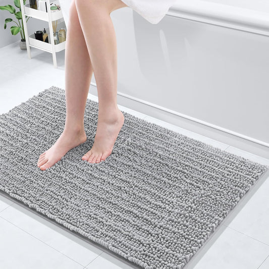 Arotive Luxury Chenille Bathroom Rug Mat, Extra Soft Thick Absorbent Shaggy Bath Rugs, Non-Slip Machine Wash Dry, Plush Bath Mats for Bathroom, Shower and Tub, 40x24, Light Grey