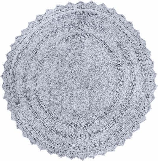 RAJRANG Circular Bath Mat for Bathroom Kitchen and Spa with Crochet Pattern Cotton Absorbent Soft Reversible Boho Bath Rug Light Grey Round 24 Inches