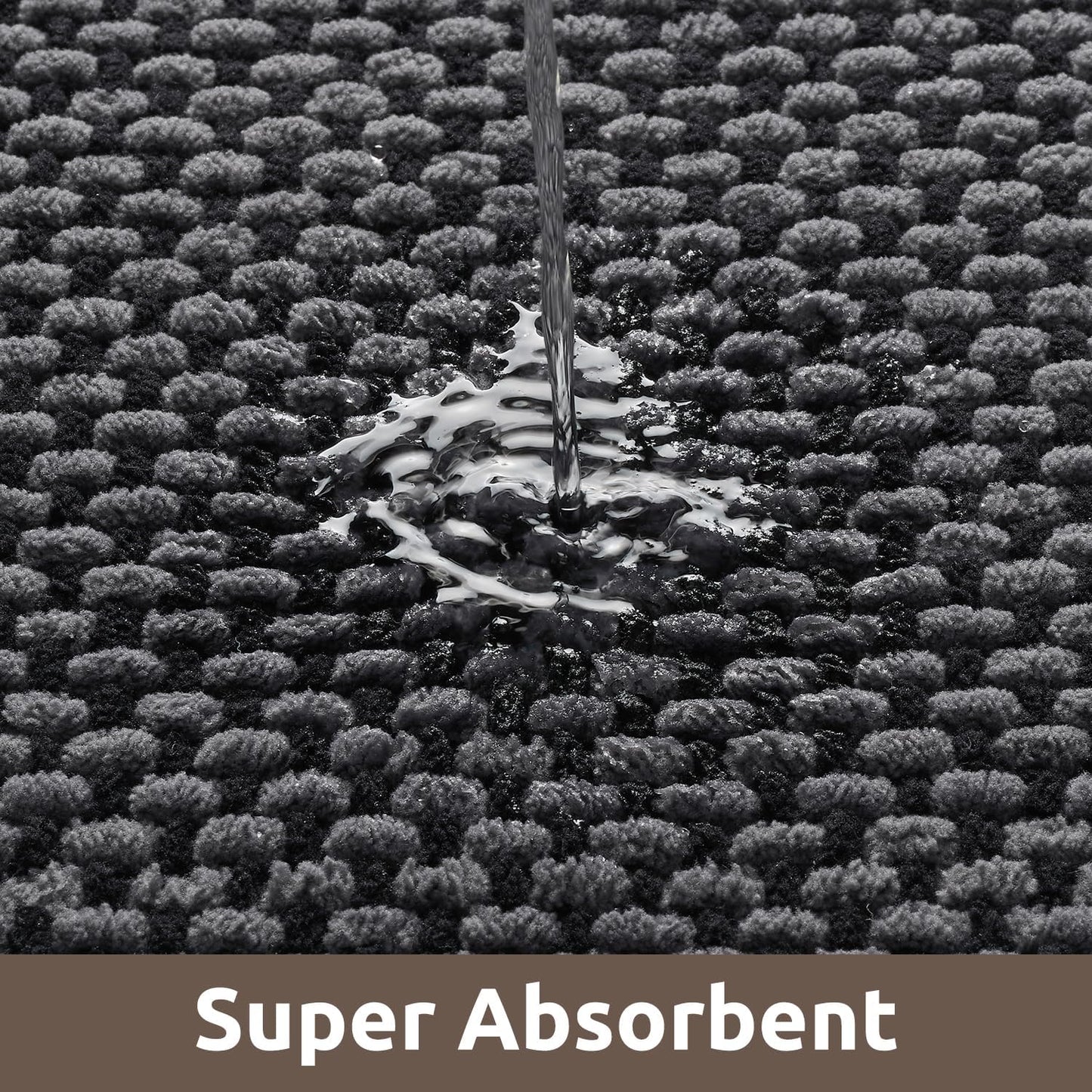 AMOAMI Chenille Bath Mat Super Absorbent Bathroom Mat Quick Dry Bath Mats for Bathroom Rubber Backed Bathroom Rugs Non Slip Washable Fit Under Door, Front of Bathtub, Sink, Darkgrey&Black 24"x36"