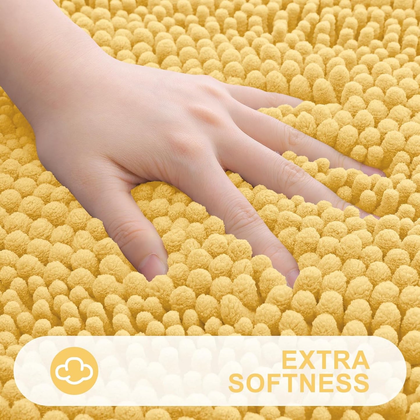 Grandaily Chenille Striped Bathroom Rugs 36x24, Extra Thick and Absorbent Bath Mats, Non-Slip Soft Plush Shaggy Shower Carpet, Machine Wash Dry, Bath Rug for Bathroom, (Large, Yellow)