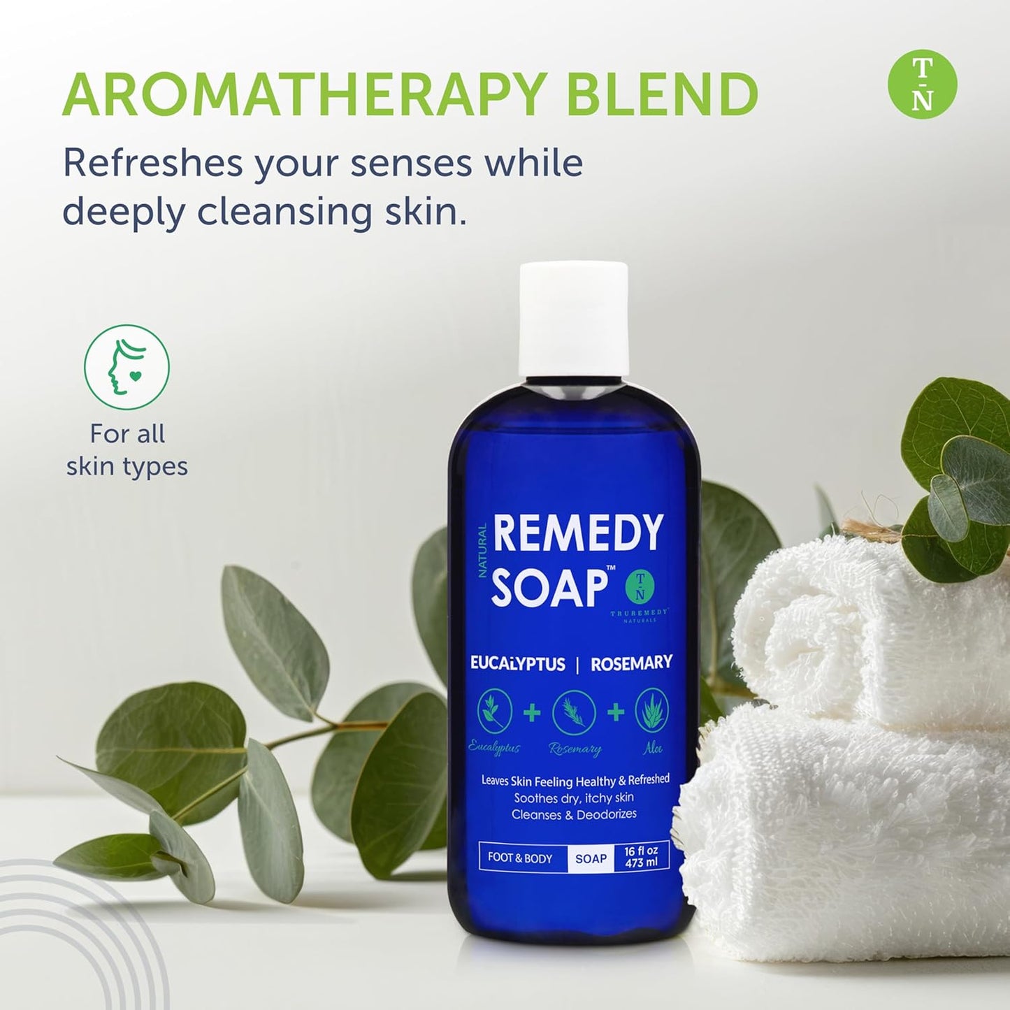 Truremedy Naturals Eucalyptus Rosemary Body Wash - Therapeutic and Relaxing Body Wash for Men and Women - Hydrating and Soothing Shower Gel - Organic Eucalyptus, Rosemary, Jojoba, Aloe - 12oz