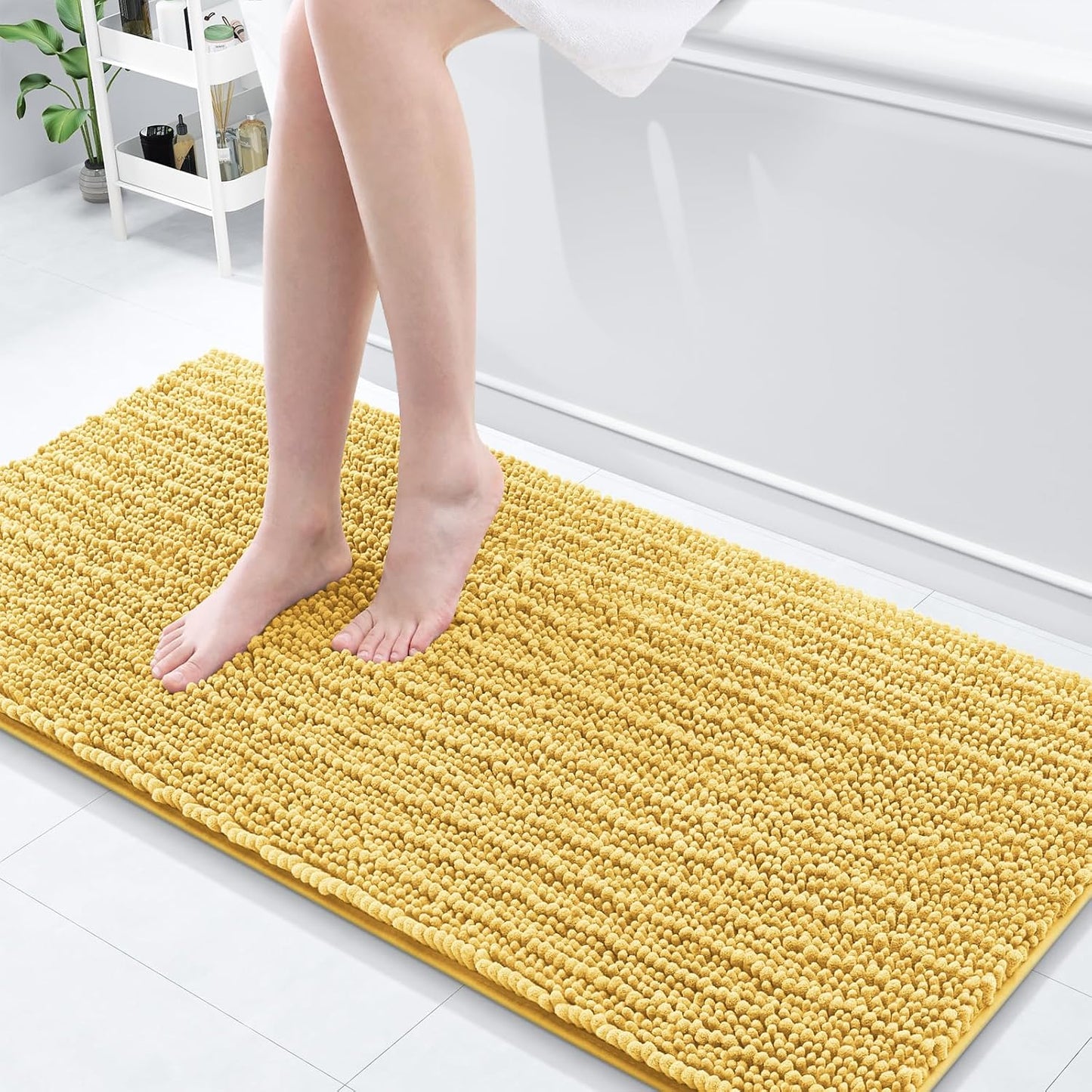 Arotive Luxury Chenille Bathroom Rug Mat, Extra Soft Thick Absorbent Shaggy Bath Rugs, Non-Slip Machine Wash Dry, Plush Bath Mats for Bathroom, Shower and Tub, 60x20, Yellow