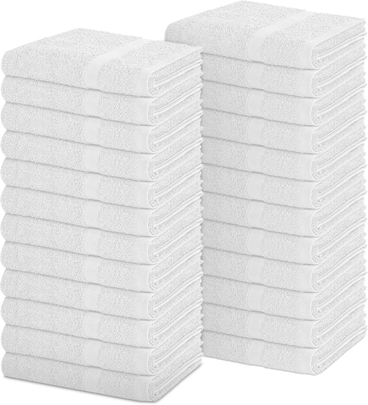 Pearl Linens Pack of 24 100% Cotton Hand Towels, Salon Towels for Spa, Gym and Bathroom Use, Hair Towels in Bulk, Soft, Absorbent, Quick Dry & Machine Washable, 16x27 inches, White