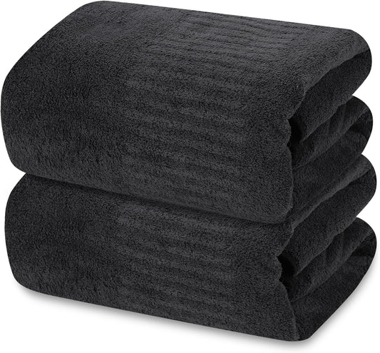 SEISSO Bath Towels,Extra Absorbent & Quick Drying Towels for Bathroom,Fibre Large Bath Towel,Super Soft Multipurpose Use for Fitness,Spa,Sports Towels,Yoga Towel (Dark Grey, 2 Piece Bath Towels)