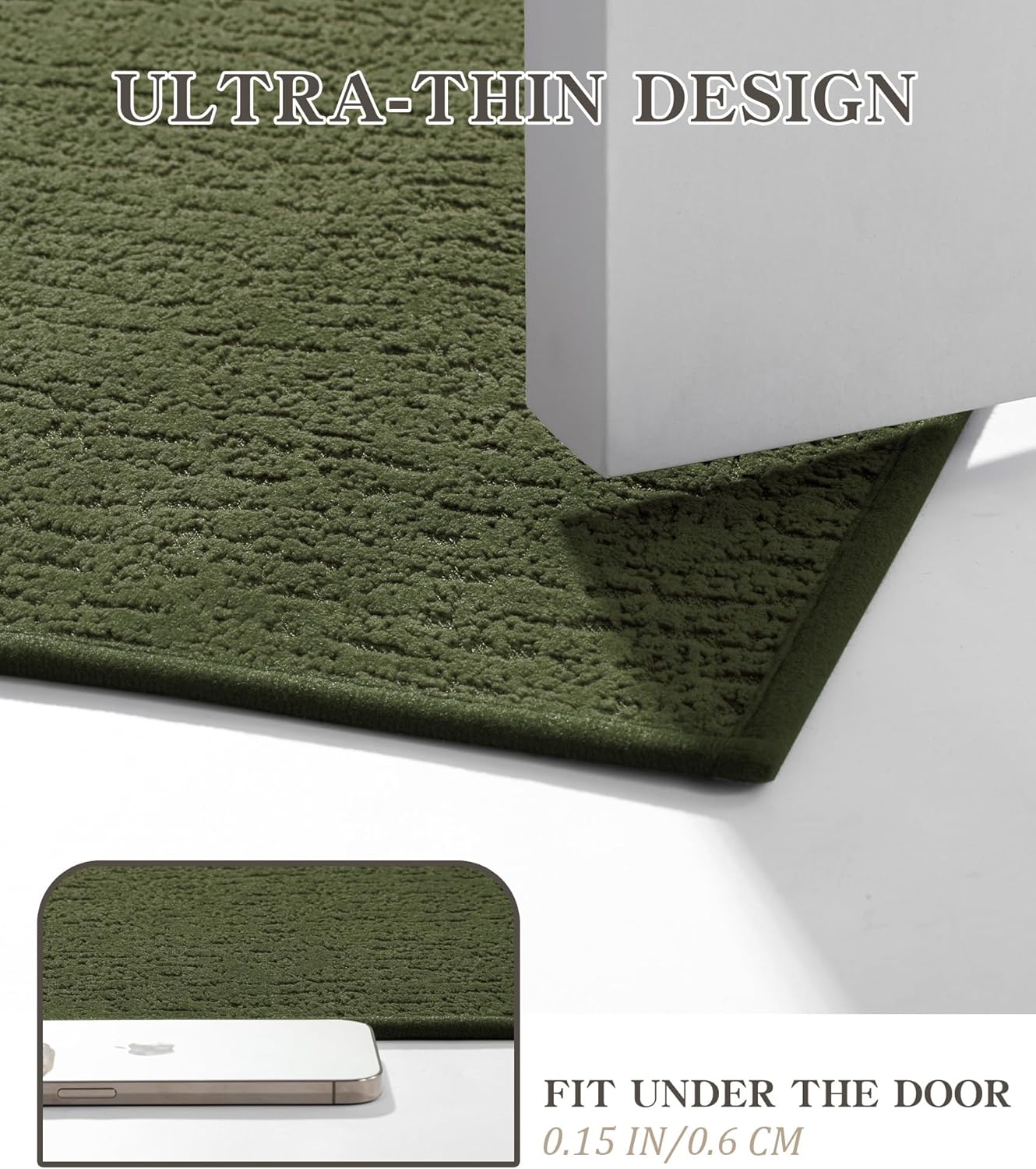 chakme Bathroom Rugs Mat U-Shaped 24x17, Ultra Thin Non Slip Bath Mat Small Quick Dry Absorbent Bath Mat for Bathroom Floor, (Dark Green, U-24"x17")