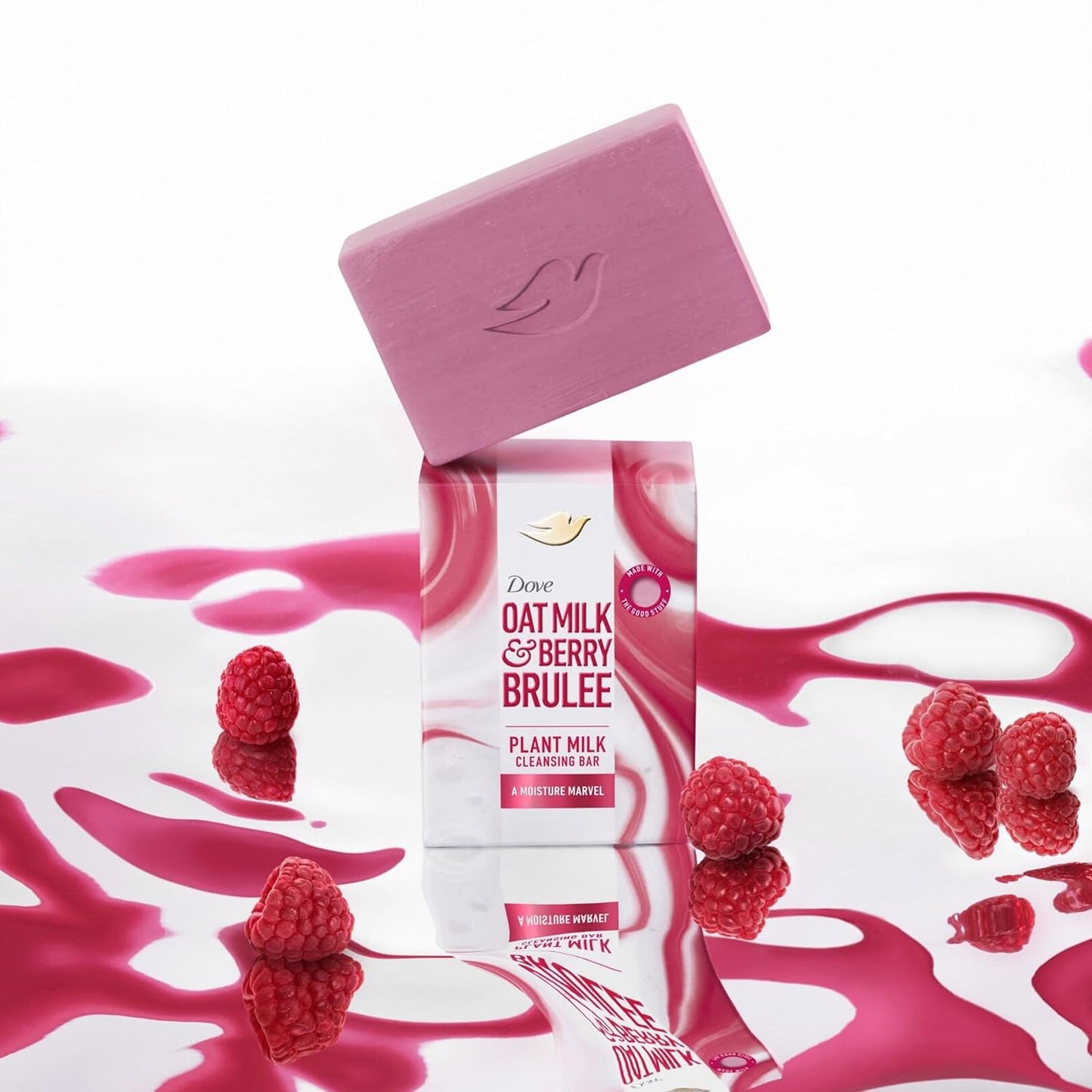 Dove Plant Milk Cleansing Bar Soap Oat Milk & Berry Brulee Moisture Marvel 4 Count for Moisturized Skin Gentle Cleanser, No Sulfate Cleansers or Parabens, 98% Biodegradable Formula 5 oz