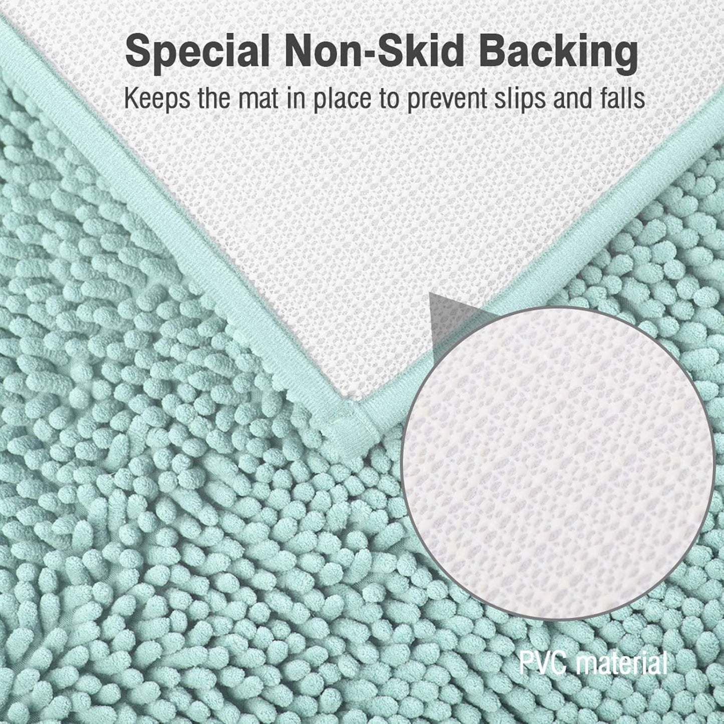 ITSOFT Non-Slip Shaggy Chenille Toilet Contour Bathroom Rug with Water Absorbent, 24 x 21 Inches U-Shaped Spa Blue