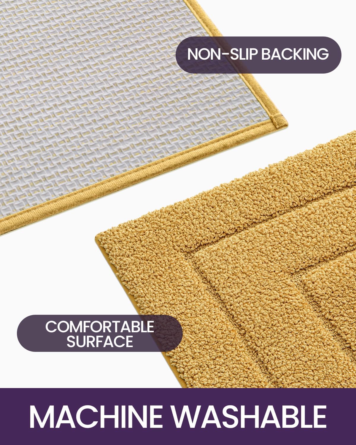 DEXI Bathroom Rug 43x24, Non Slip Washable Bath Mat for Shower Floor, Extra Large Absorbent Soft Bathmat with Rubber Backing, Quick Dry Microfiber Carpet, Yellow