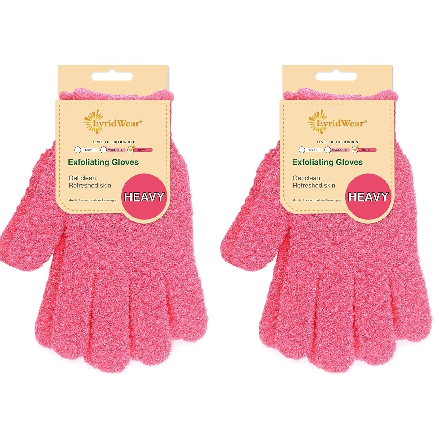 Evridwear Exfoliating Gloves for Shower, 100% Nylon Thick Soft Medium Heavy Bathing Gloves Dead Skin Remover Body Scrubber Smooth Skin with Hang Loop, 2 Pairs Heavy Hot Pink