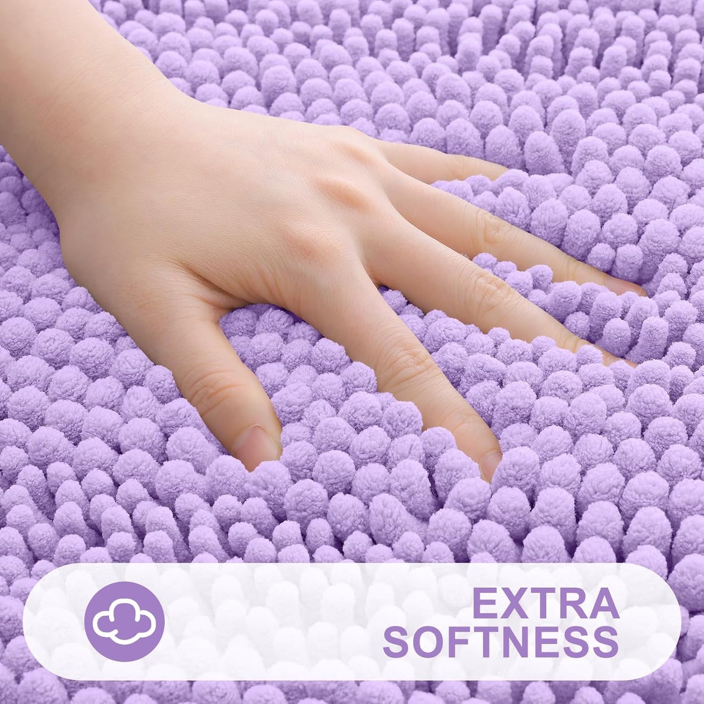 Grandaily Chenille Striped Bathroom Rugs 36x24, Extra Thick and Absorbent Bath Mats, Non-Slip Soft Plush Shaggy Shower Carpet, Machine Wash Dry, Bath Rug for Bathroom, (Large, Purple)