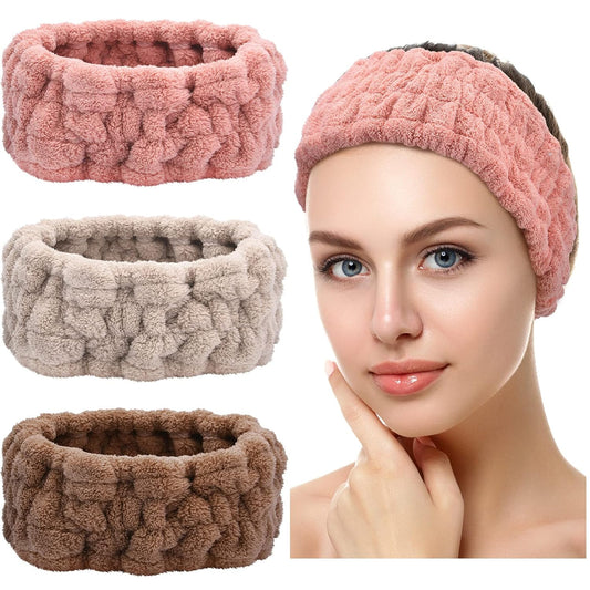 Chuangdi 3 Pieces Spa Headband for Women Facial Makeup Headband Soft Terry Cloth Hairband for Washing Face Mask Spa Shower Gifts(Pink, Gray, Dark Brown)