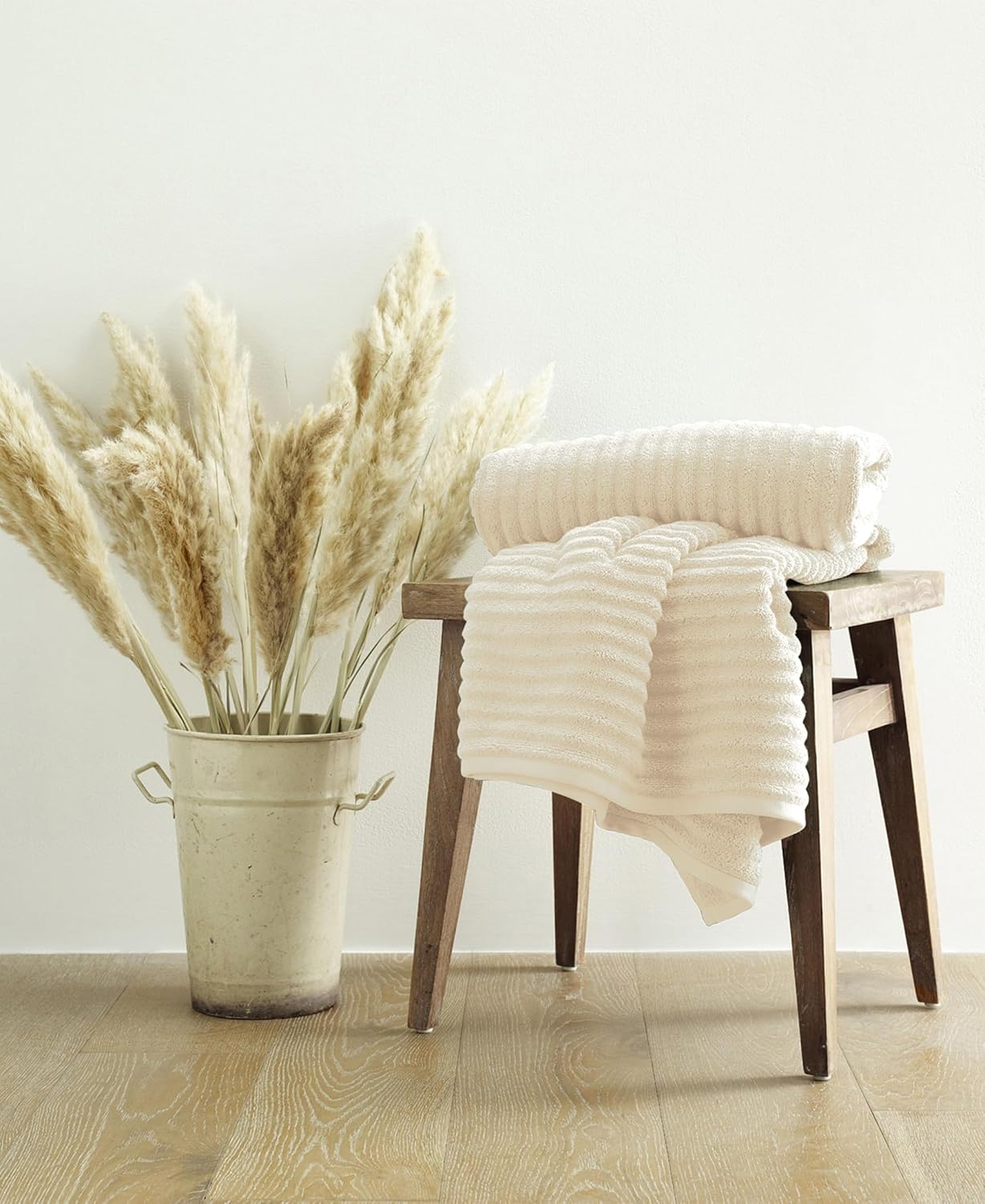 Blue Loom Ribbed Bath Sheet & Towel, 100% Cotton 600 GSM, Soft Absorbent Durable Quick Drying Bath Sheet & Bath Towel Set for Bathroom - Mason Set of 2 Ivory Beige (65" x 45" & 58" x 30")