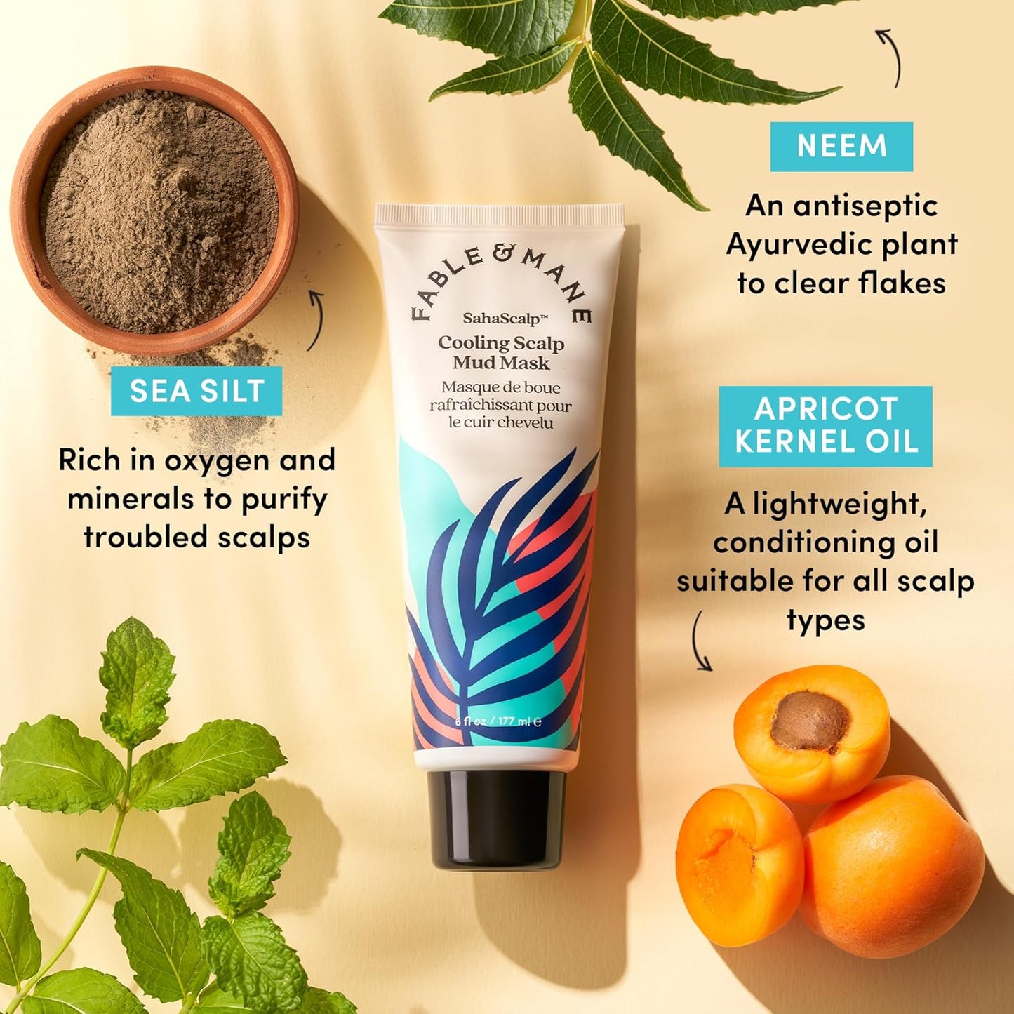 Fable & Mane Cooling Scalp Mud Mask, Soothes Itchiness and irritation. Treatment to Purify the Scalp with Ayurvedic Neem