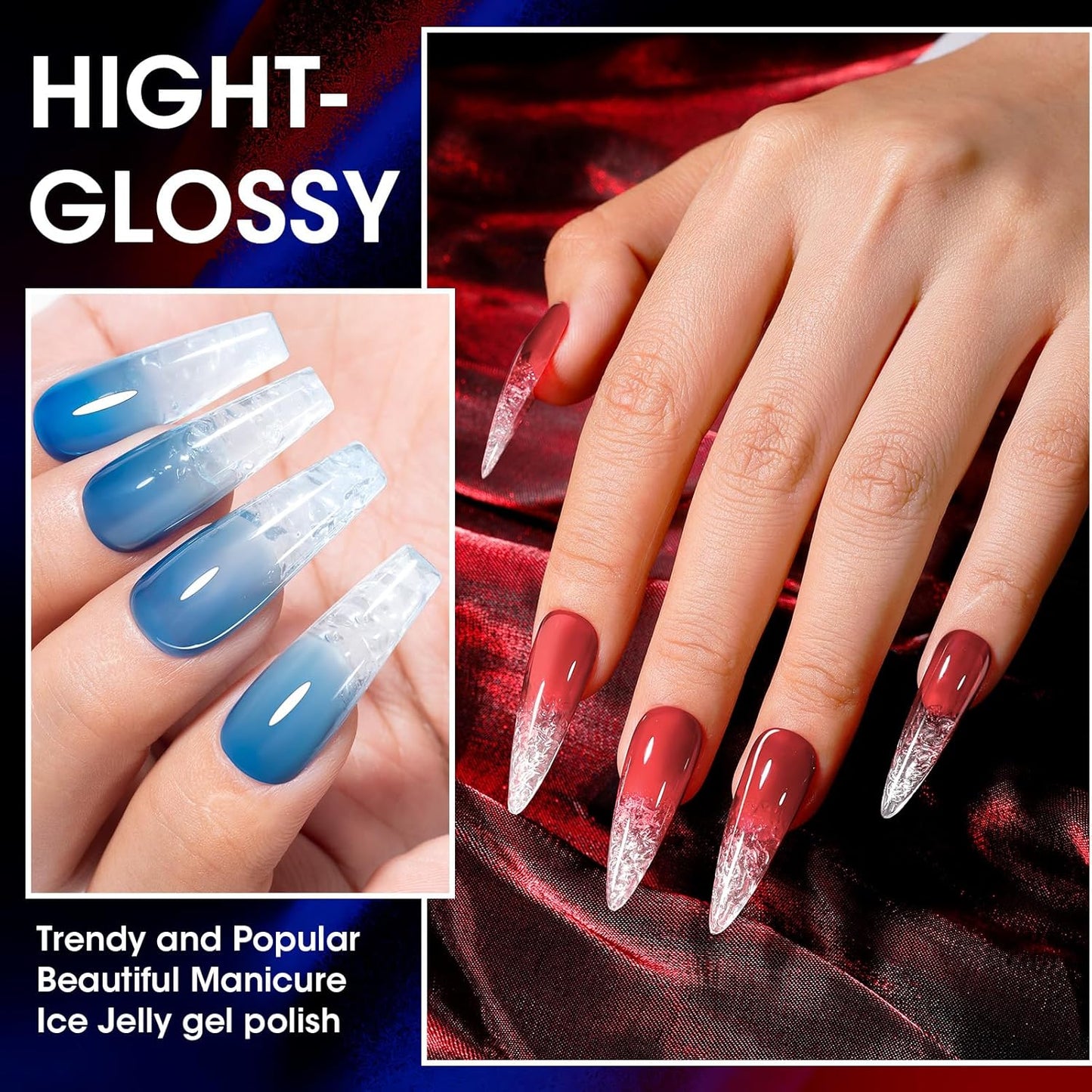 GELLEN Jelly Gel Nail Polish, Sheer Glass Neon Gel Polish Set 6 Colors Purple Blue Red Gray Brown Green, No Wipe Soak Off Glossy UV Light for Women Girls Spring Summer Fall Winter Christmas