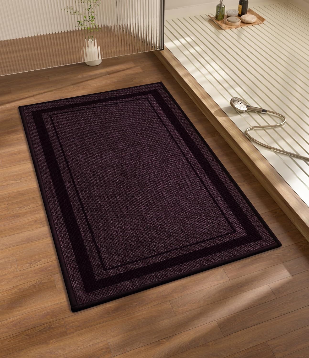 chakme Bathroom Rugs Mat 32x17, Ultra Thin Non Slip Bath Mat Quick Dry Absorbent Bath Mat for Bathroom Floor, (Dark Purple, 32"x17")