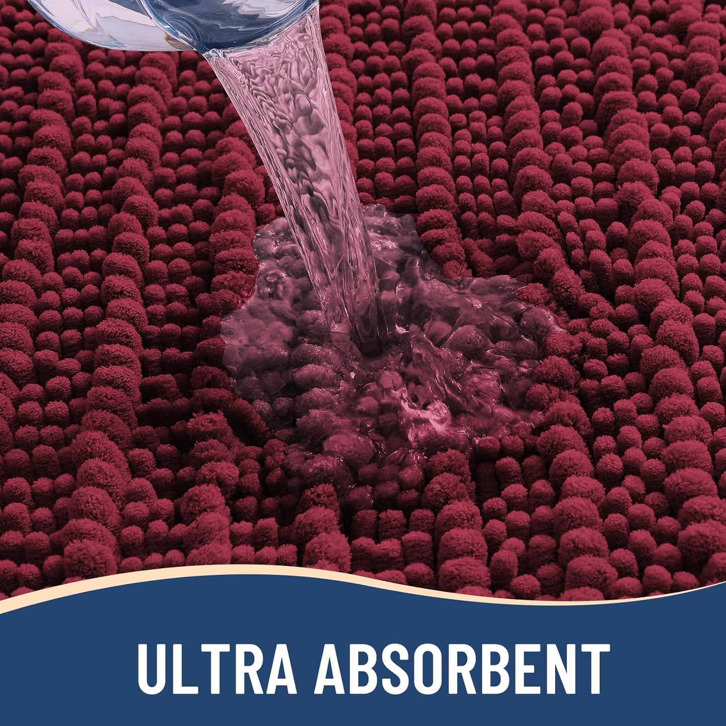 Arotive Luxury Chenille Bathroom Rug Mat, Extra Soft Thick Absorbent Shaggy Bath Rugs, Non-Slip Machine Wash Dry, Plush Bath Mats for Bathroom, Shower and Tub, 47x24, Burgundy