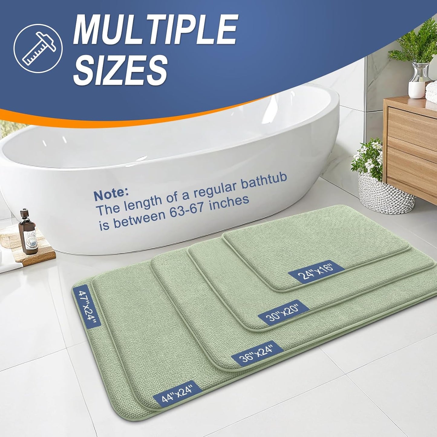 OLANLY Thick Memory Foam Bath Mat Rug 47x17, Extra Soft Absorbent Bathroom Rug, Quick Dry Bath Mats, Non-Slip, Machine Washable Carpet for Bathroom, Tub and Shower, Home Decor Accessories, Sage Green