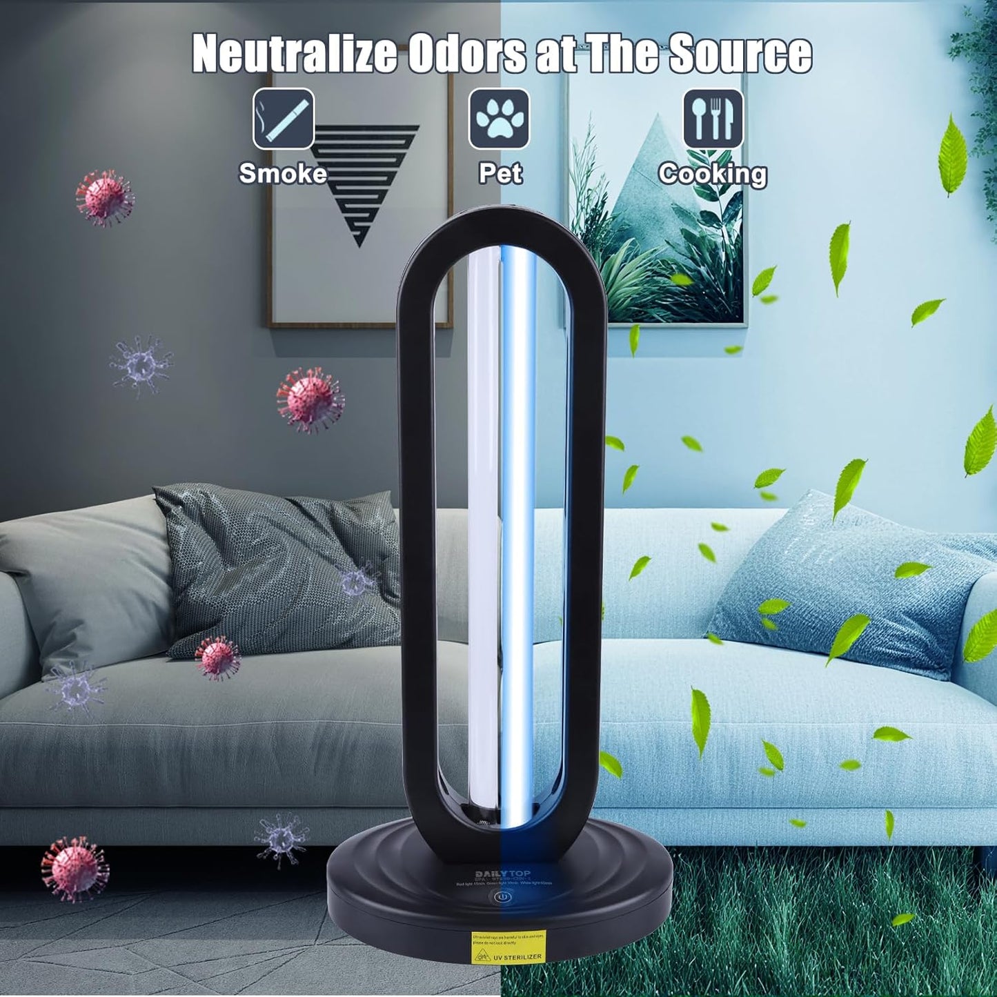 UV Light Sanitizer with Ozone,Ultraviolet Light Sanitizer for Room,UVO Lamp with Remote Control,Home Disinfection Device,15/30/60 Minutes Timer