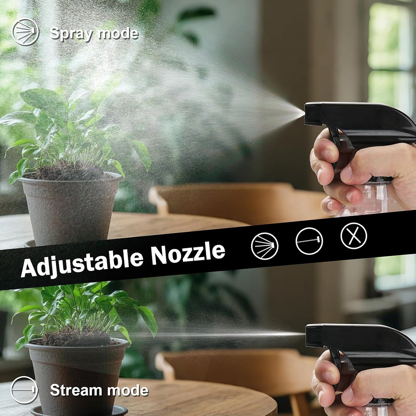 Spray Bottles Plastic Spray Bottle for Hair Mist/Stream Heavy Duty Empty Spray Bottles for Cleaning Solutions, Plants, Cooking (12oz-BlackClear)