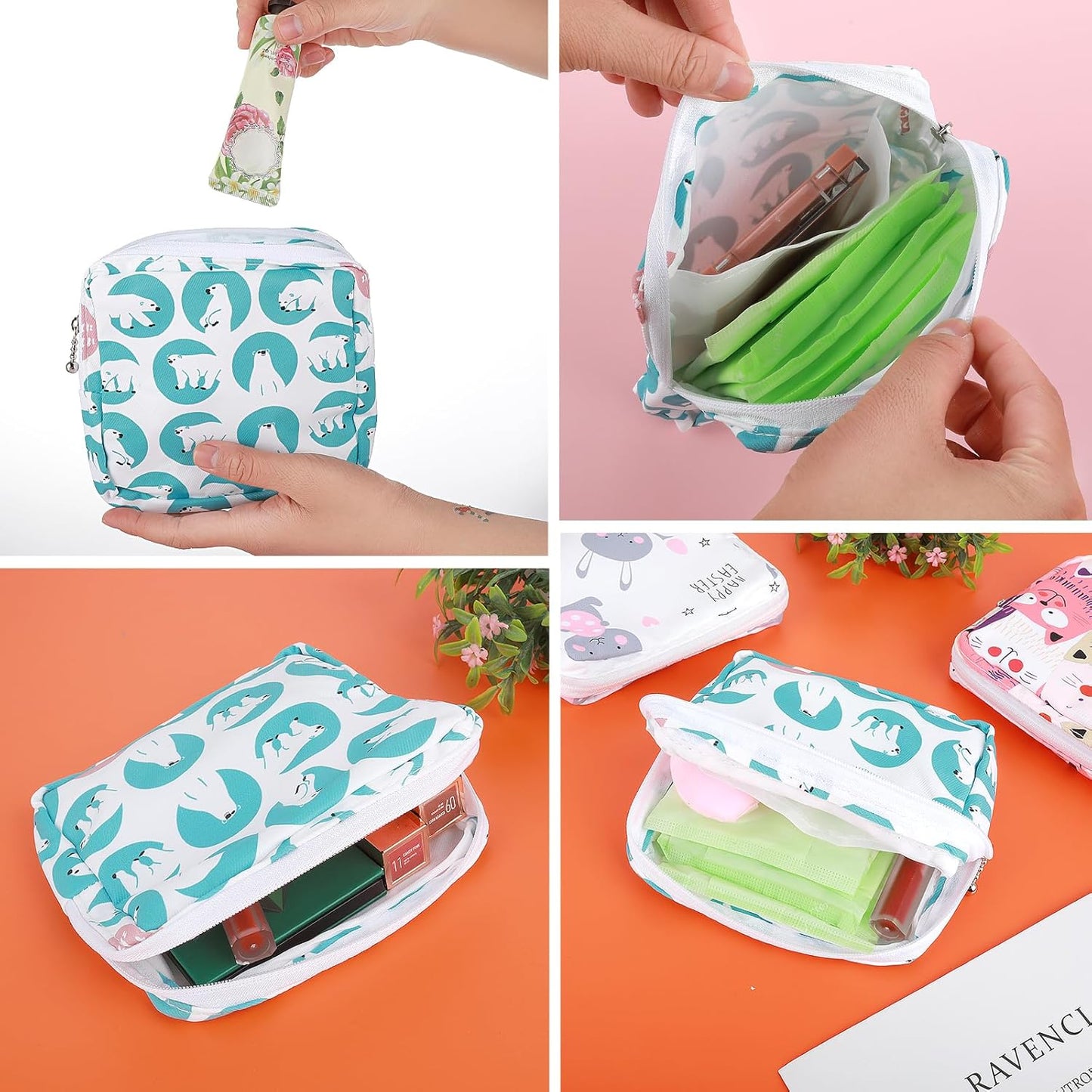 3-Pack Sanitary Napkin Storage Pouch, Cotton Menstrual Cup Holder, Portable Period Kit Bag for Women & Teen Girls