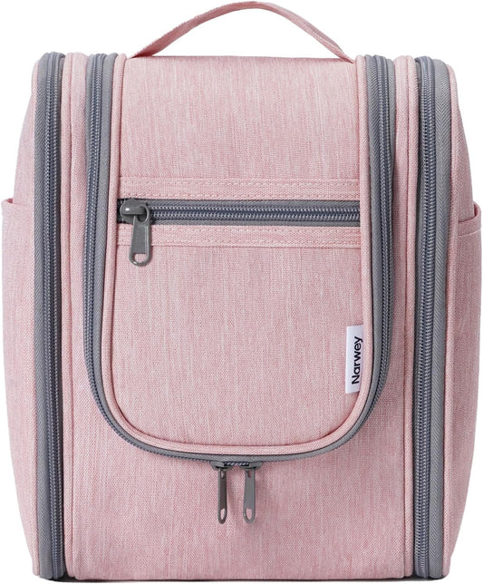 Narwey Small Hanging Toiletry Bag Women Travel Makeup Bag Organizer Toiletries Bag for Travel Size Essentials Accessories Cosmetics (Medium, Pink)