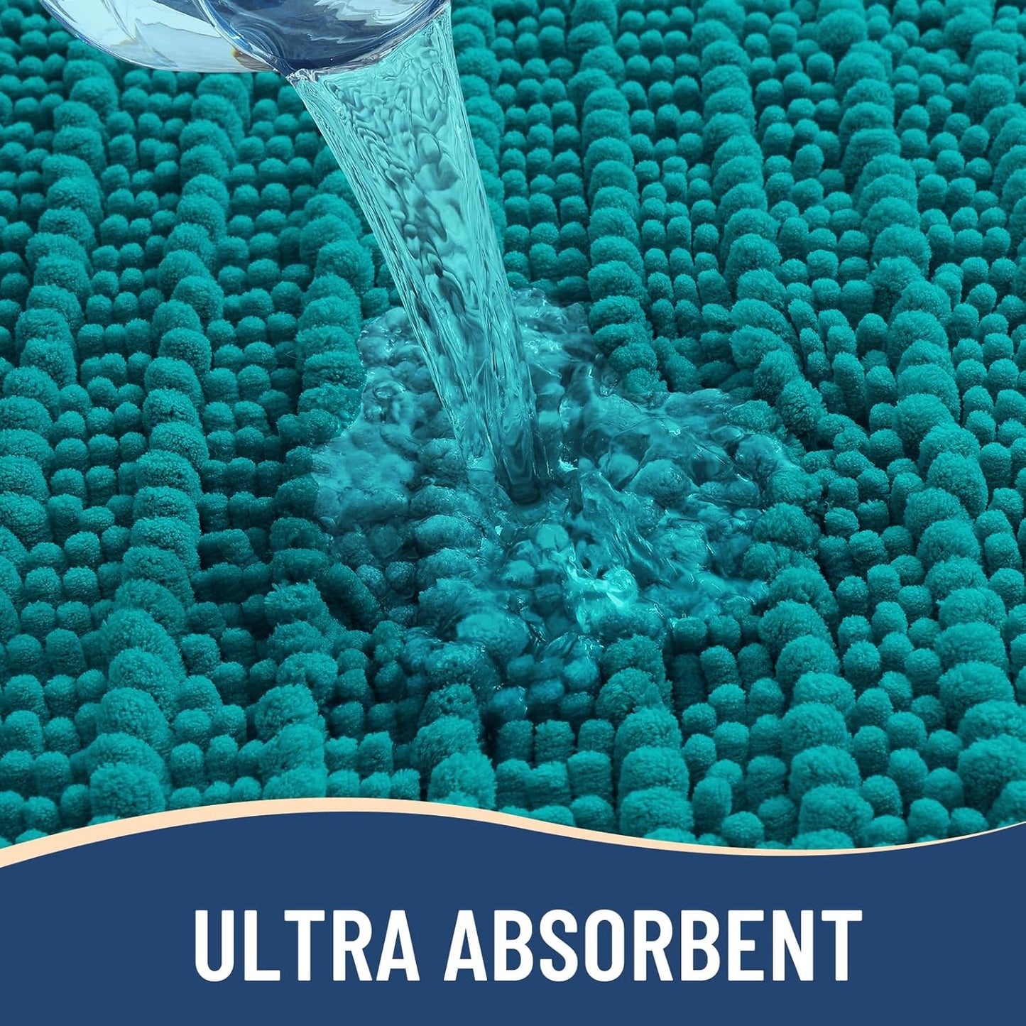 Arotive Luxury Chenille Bathroom Rug Mat, Extra Soft Thick Absorbent Shaggy Bath Rugs, Non-Slip Machine Wash Dry, Plush Bath Mats for Bathroom, Shower and Tub, 47x24, Lake Blue