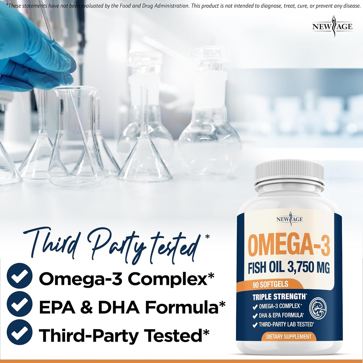 Triple Strength Omega 3 Fish Oil 3750 mg - EPA & DHA - Over 3000mg Omega-3 Fatty Acids - 1350mg EPA + 900mg DHA - Best Essential Fatty Acids, Burpless Fish Oil - 90 Count