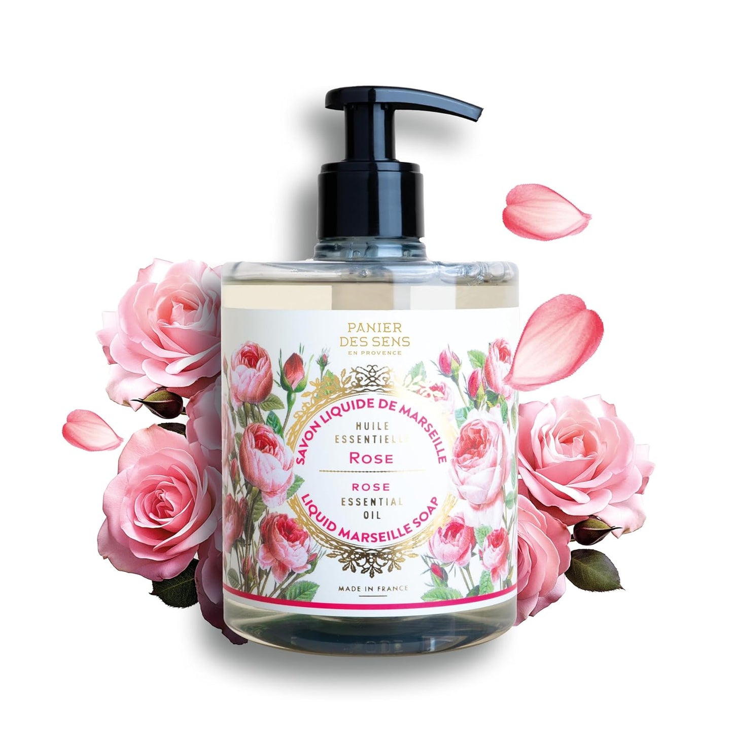 Panier des Sens Moisturizing Hand Soap - Rose Floral, Feminine Fragrance - French Traditional Savon de Marseille Soap - Refillable Kitchen & Bathroom Soap - 16.9 Fl.oz Liquid Hand Wash 97% Natural