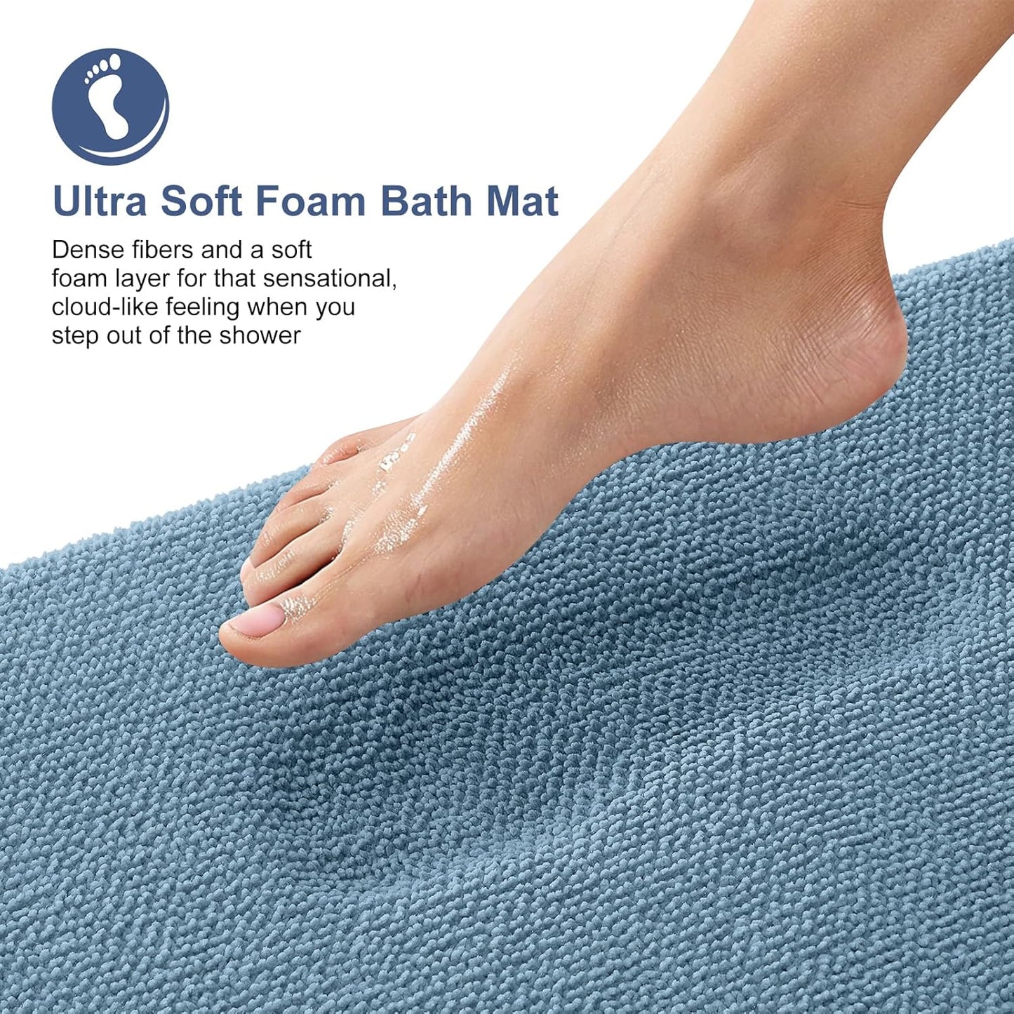 OLANLY Thick Memory Foam Bath Mat Rug 59x20, Extra Soft Absorbent Bathroom Rug, Quick Dry Bath Mats, Non-Slip, Machine Washable Carpet for Bathroom, Tub and Shower, Home Decor Accessories, Airy Blue