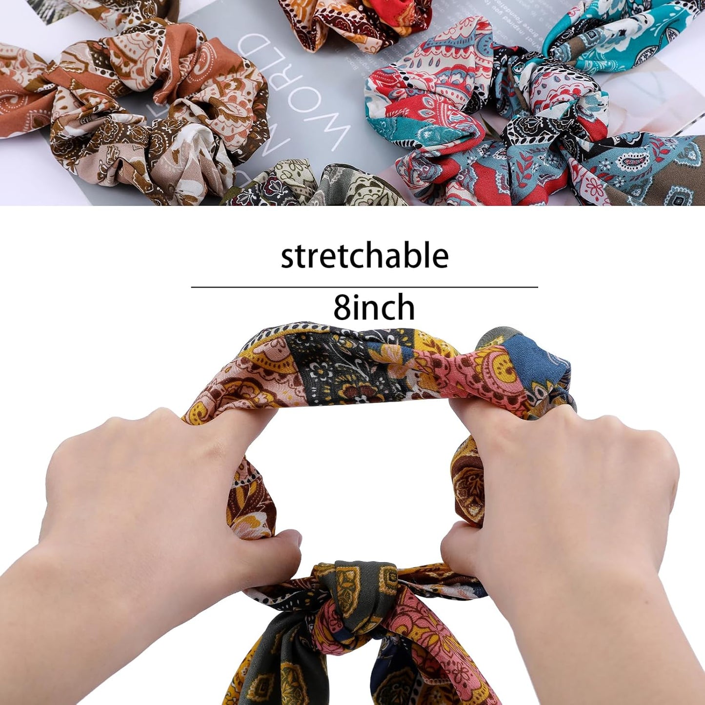 Paisley Scrunchie Hair Accessories - Chiffon Hair Scarf Bandana, Scrunchies, Ribbons, Ponytail Holders, and Bow Scrunchies for Women (6PCS)
