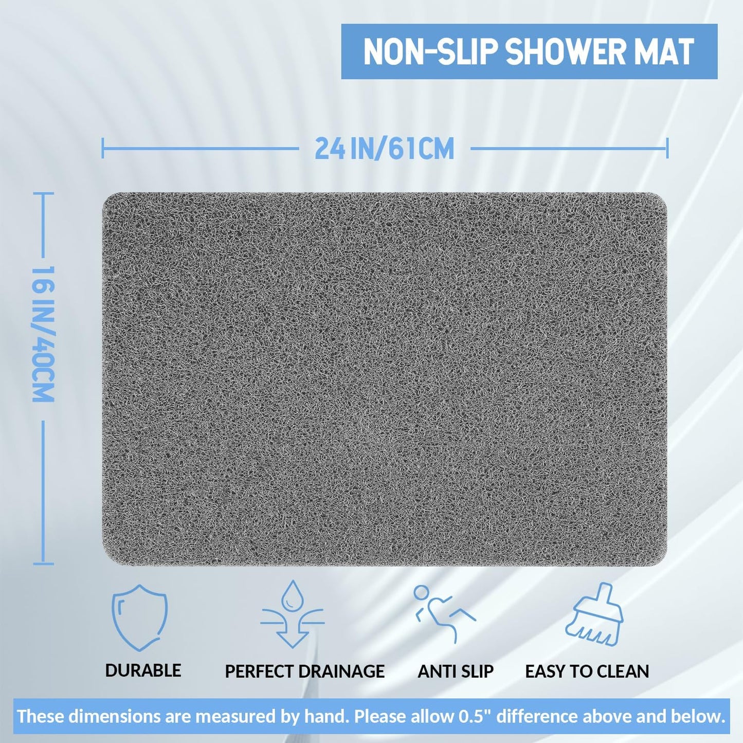 Non-Slip Bathtub Mat, 2 Pack Anti Slip Shower Mat, Fast Drying Bathtub Mats, Foot Scrubber Mat, Anti Slip Mat for Tub, Floor, Bathroom, Kitchen, Home, Hotel (Grey 24"×16"+24"×16")