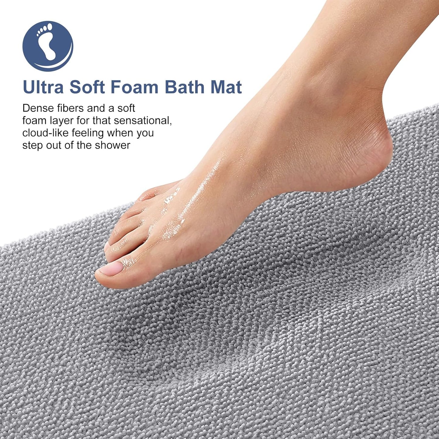 OLANLY Thick Memory Foam Bath Mat Rug 44x24, Extra Soft Absorbent Bathroom Rug, Quick Dry Bath Mats, Non-Slip, Machine Washable Carpet for Bathroom, Tub and Shower, Home Decor Accessories, Grey