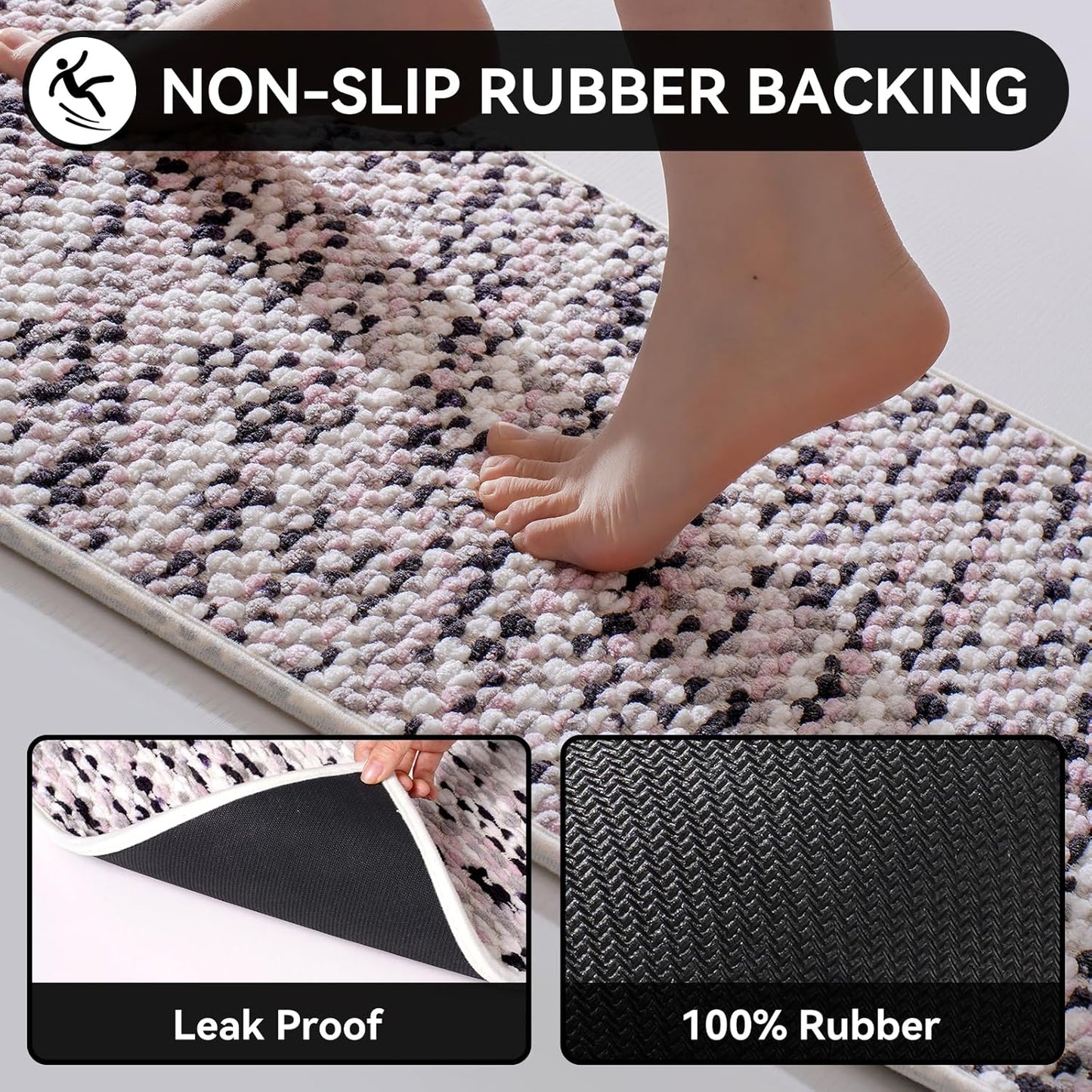 Bathroom Rugs Non Slip, Super Absorbent Quick Dry Bath Mat, Rubber Backing Ultra Thin Fit Under Door Bathroom Floor Shower Mat